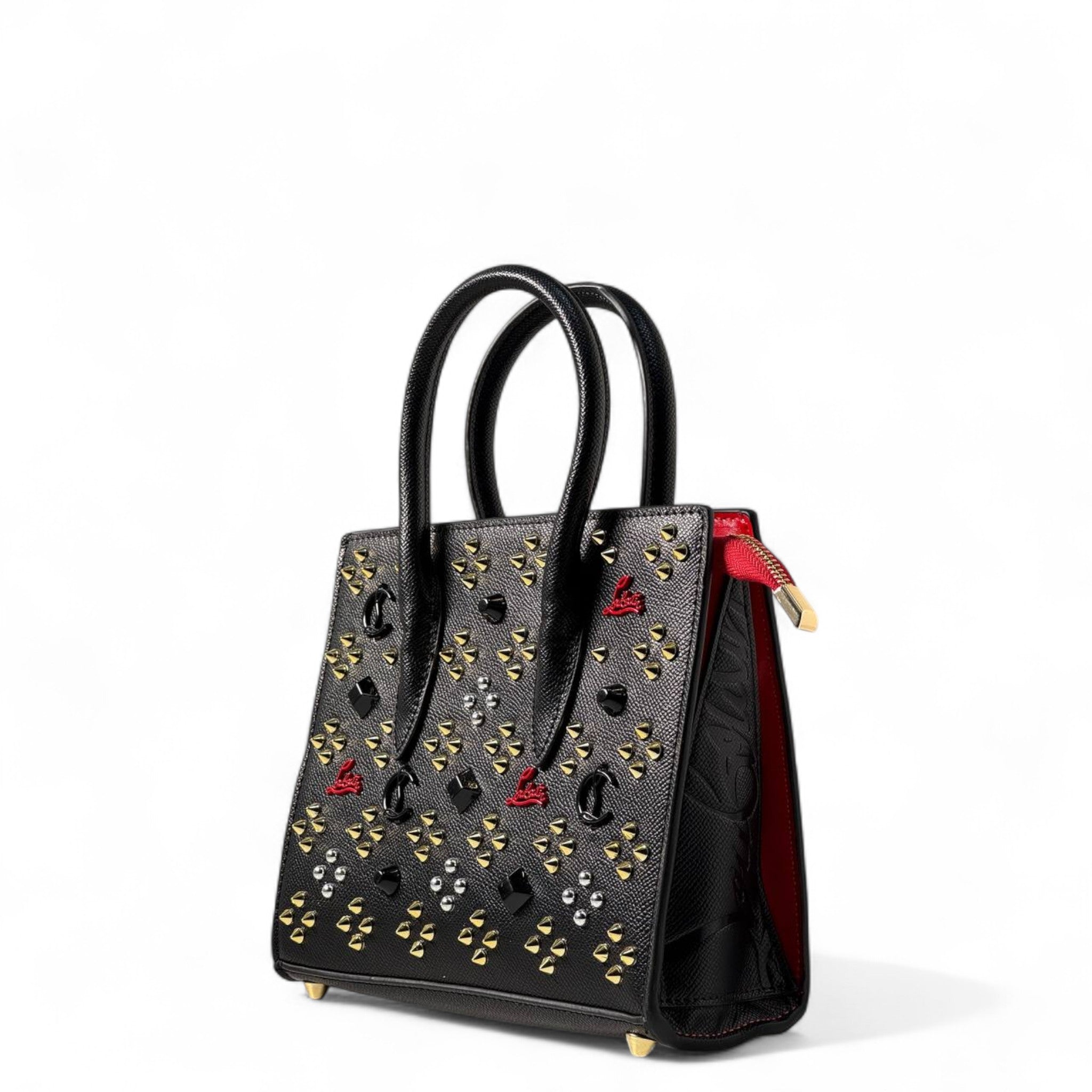 Christian Louboutin Cabarock Vertical Mini Tote – Studded Black & Red Power Statement 🖤❤️
