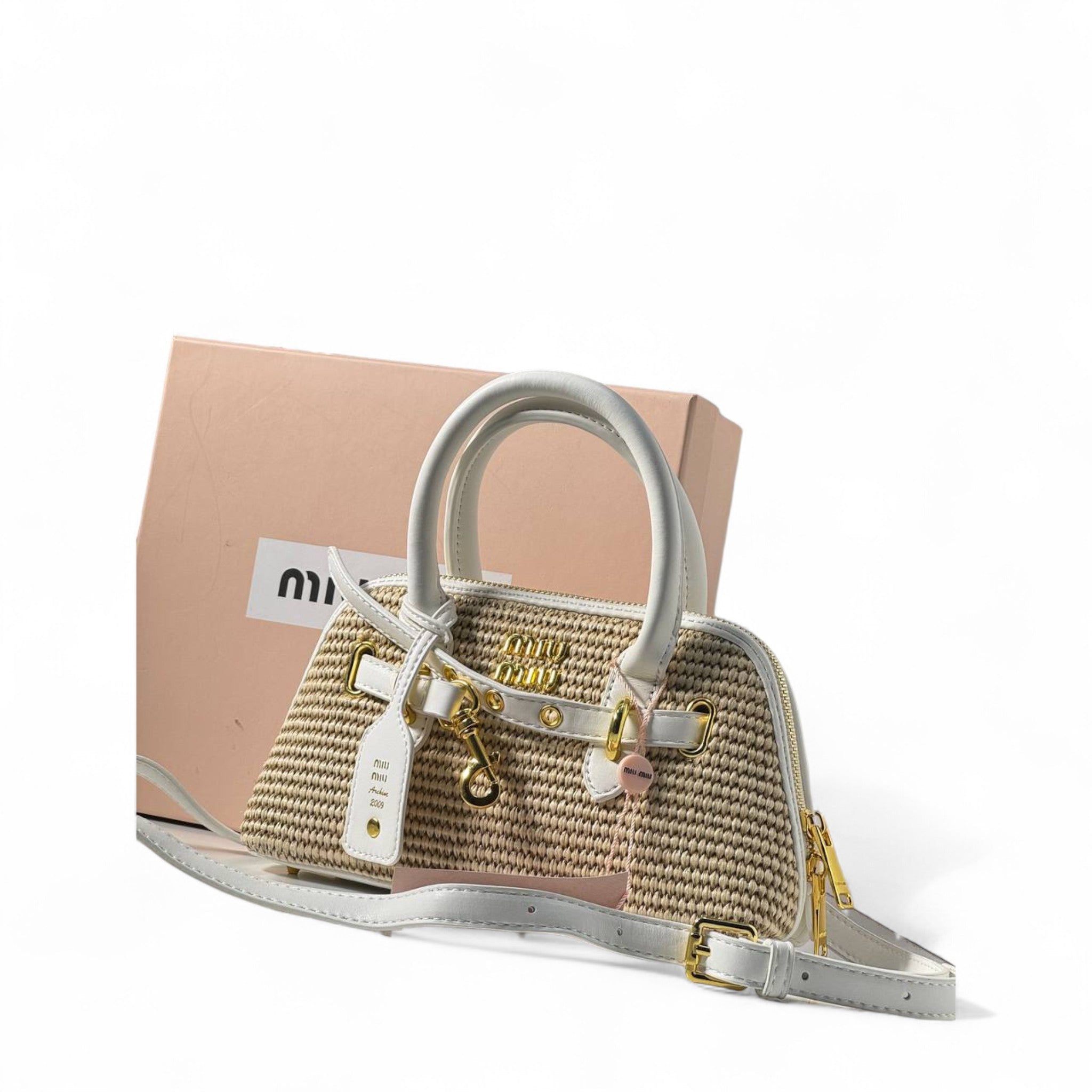 Miu Miu Raffia Mini Bag โ White Leather Trim & Gold Hardware ๐ค๐พ