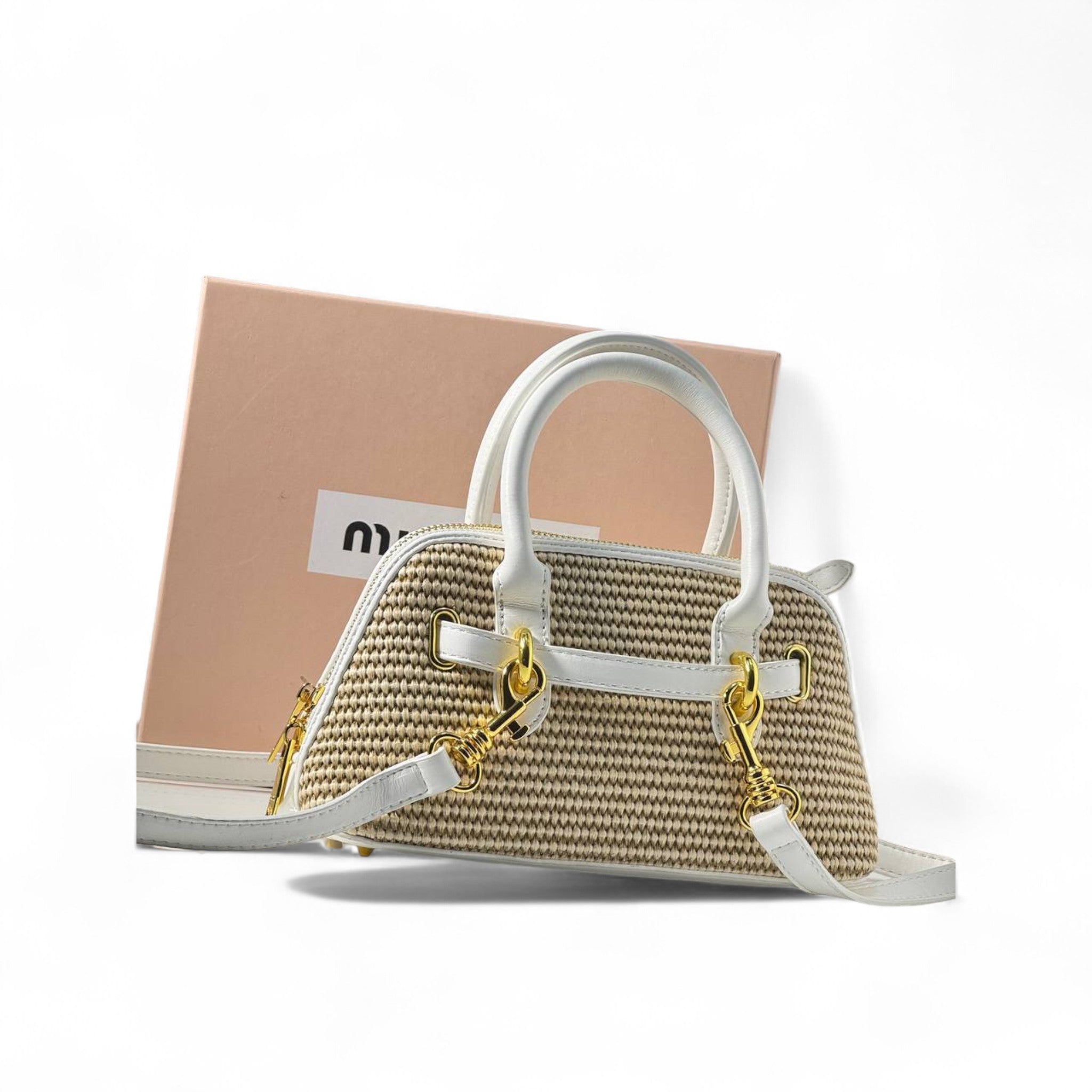 Miu Miu Raffia Mini Bag โ White Leather Trim & Gold Hardware ๐ค๐พ