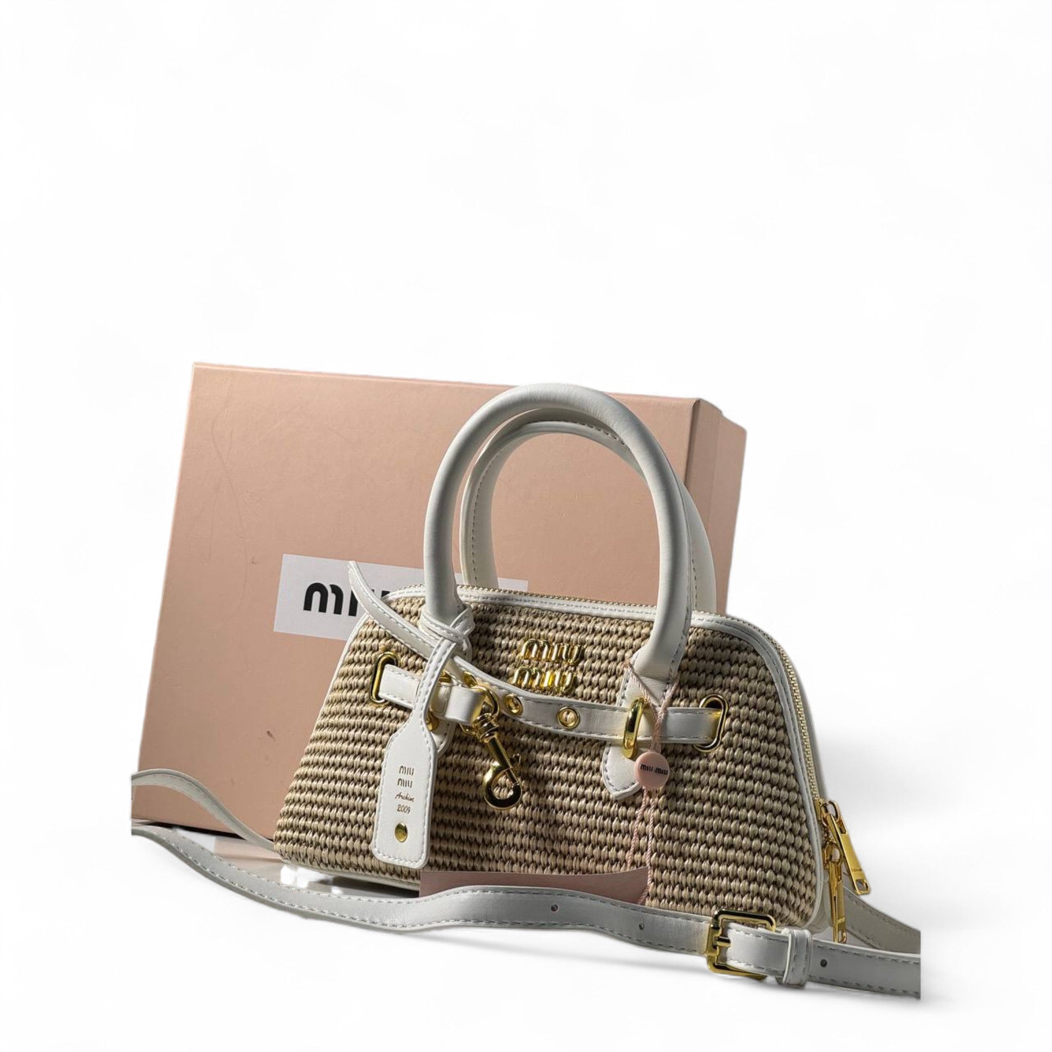 Miu Miu Raffia Mini Bag โ White Leather Trim & Gold Hardware ๐ค๐พ
