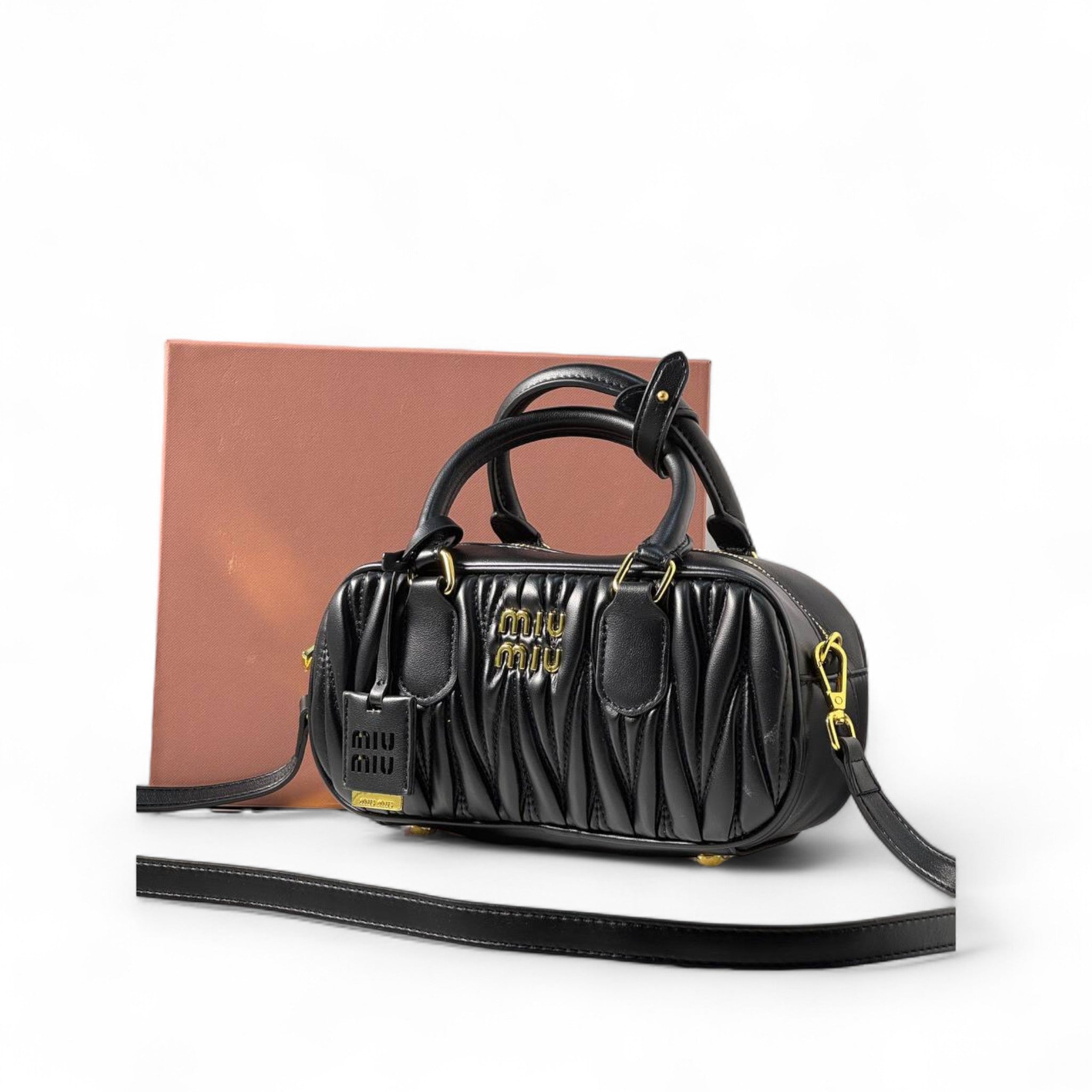Miu Miu Quilted Mini Handbag – Black 🖤 Elegant Gold Detail | Iconic Glam