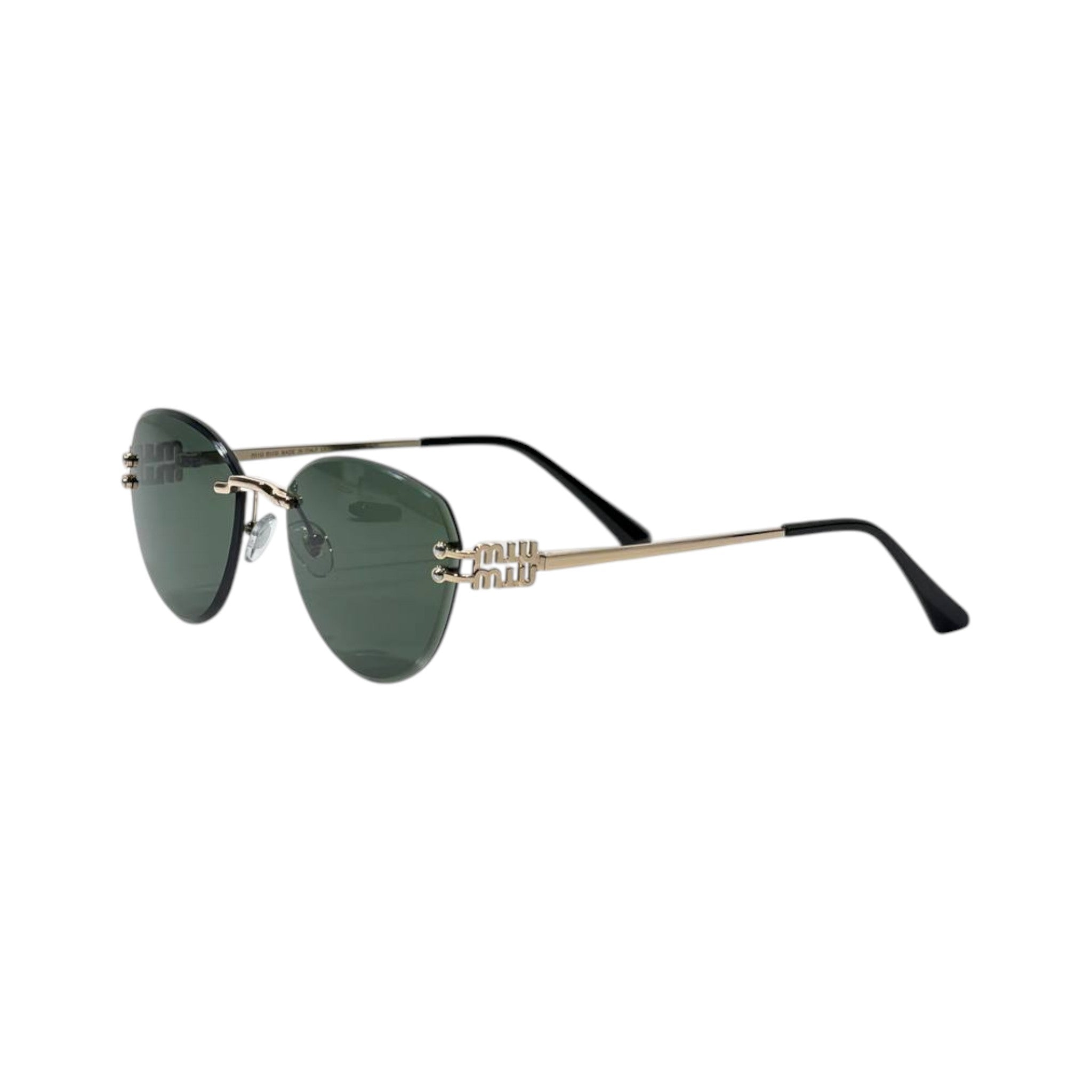 🕶️ Miu Miu Rimless Green Lens Sunglasses – Luxury Gold Edition ✨
