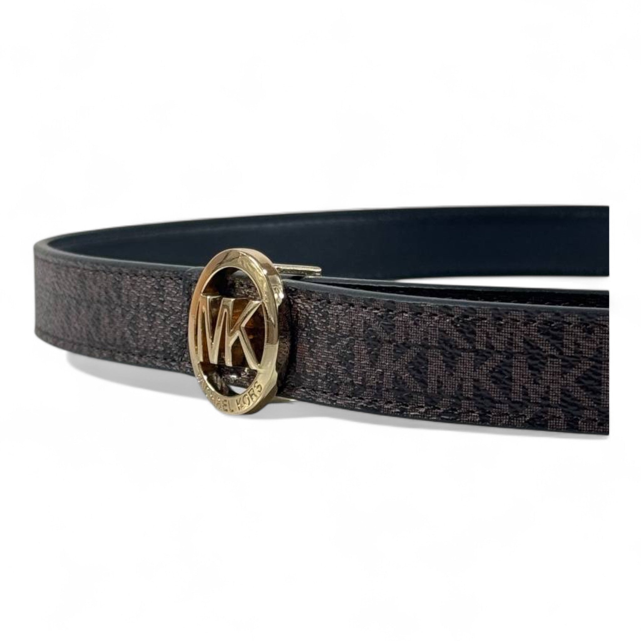 🖤✨ Michael Kors Signature Belt with Gold MK Logo Buckle – 110cm 👑💎