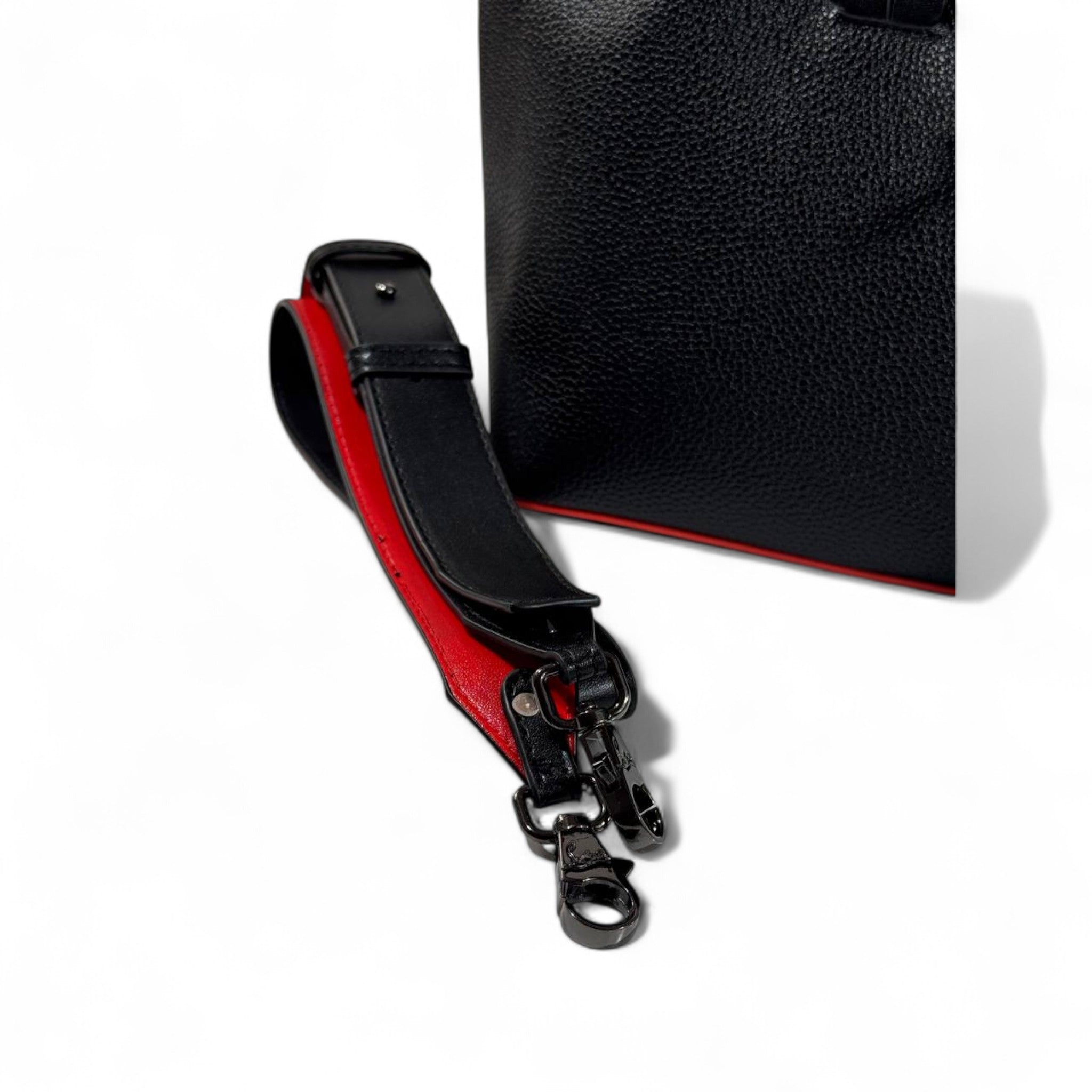 👜✨ Christian Louboutin Black Studded Tote with Iconic Red Sole Base & Matching Pouch 👑❤️