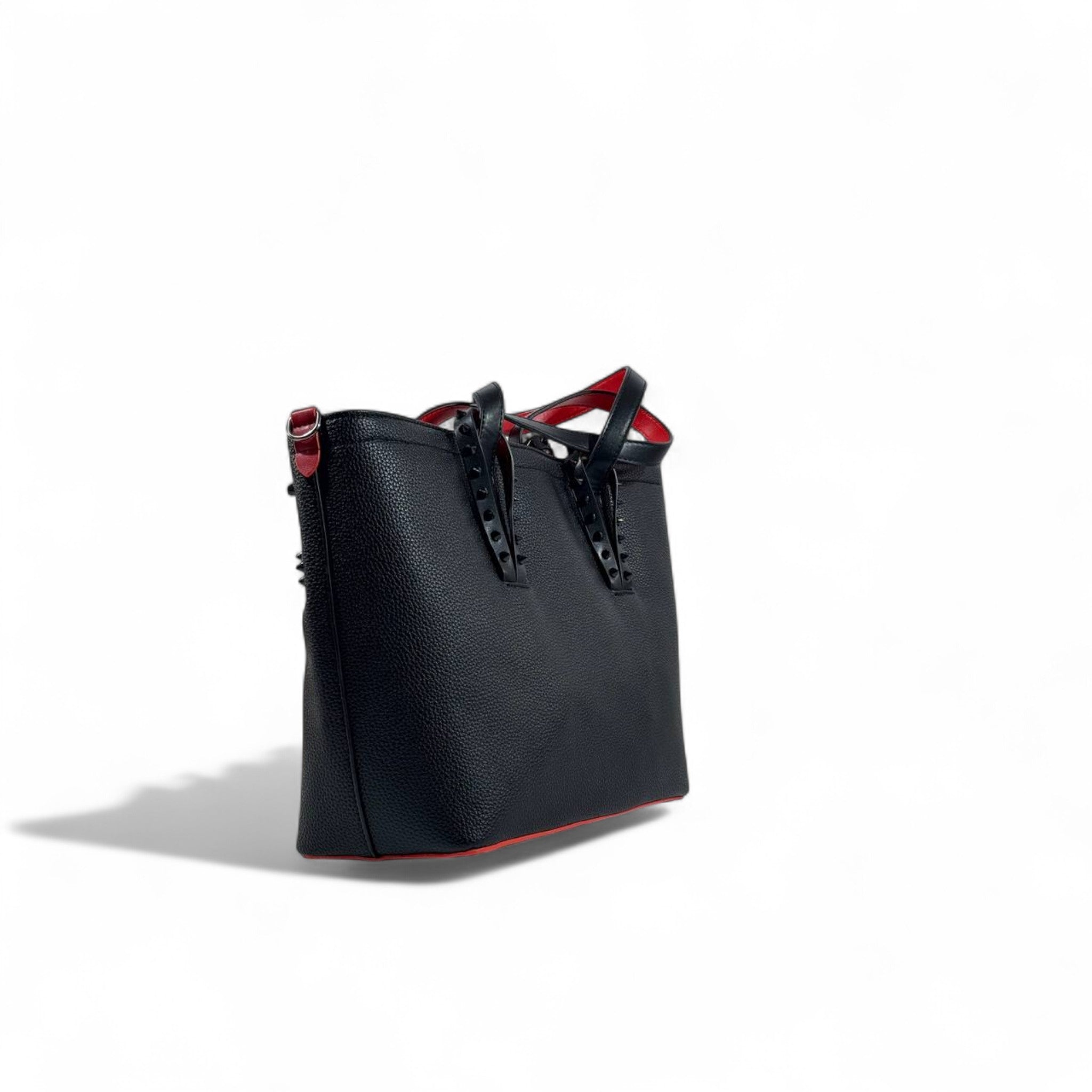 👜✨ Christian Louboutin Black Studded Tote with Iconic Red Sole Base & Matching Pouch 👑❤️