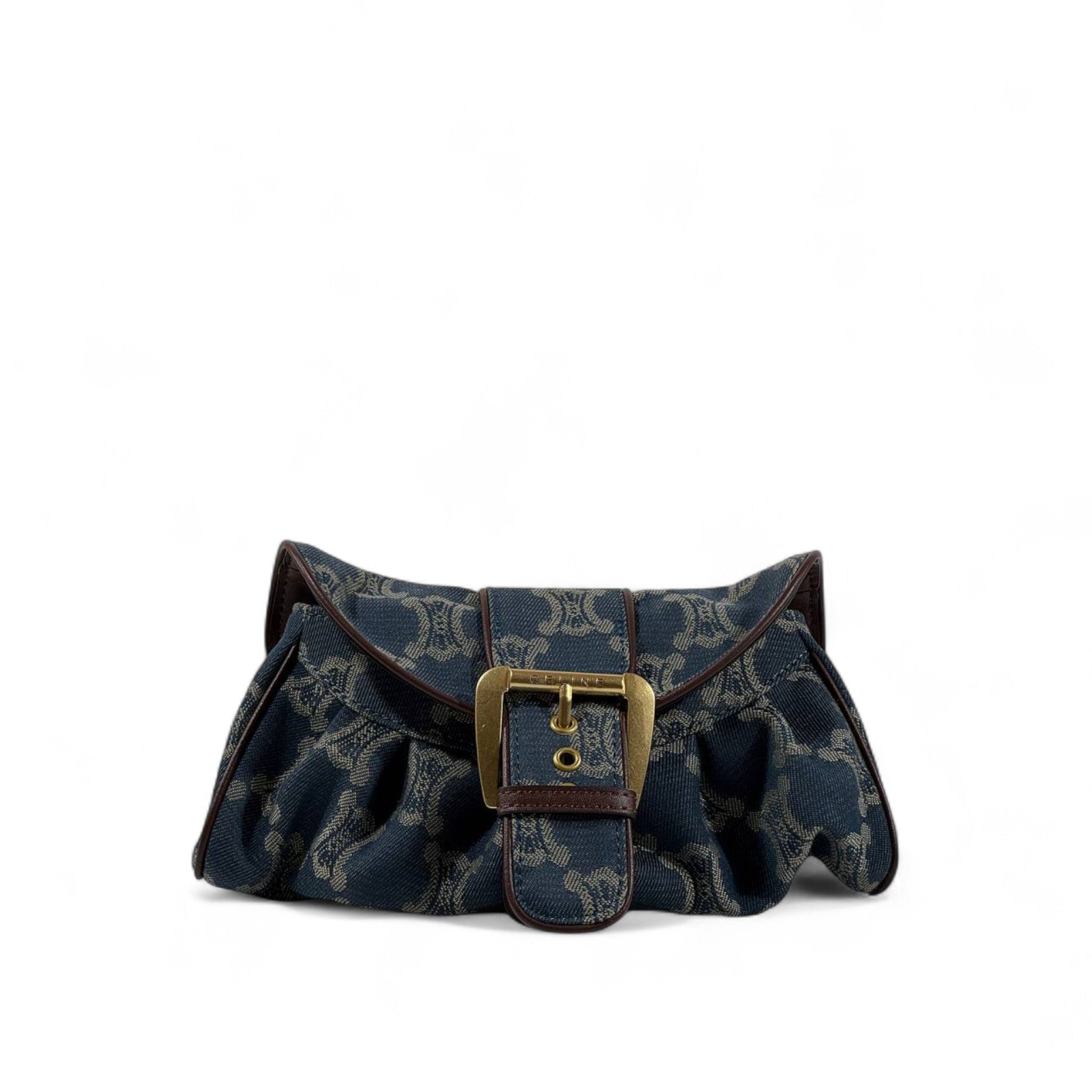 👜✨ Celine Triomphe Canvas Clutch with Gold Buckle Detail 👑💎