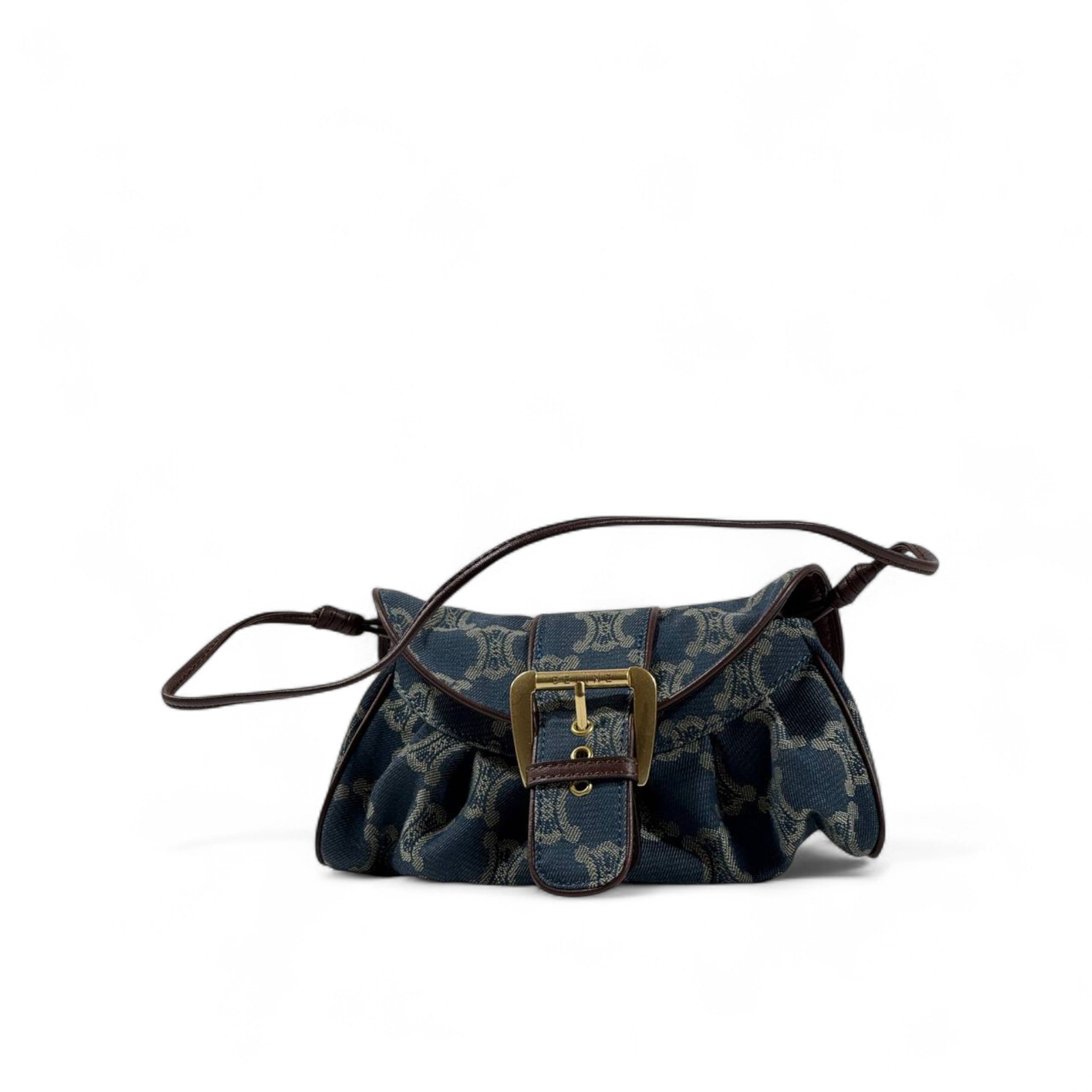 👜✨ Celine Triomphe Canvas Clutch with Gold Buckle Detail 👑💎