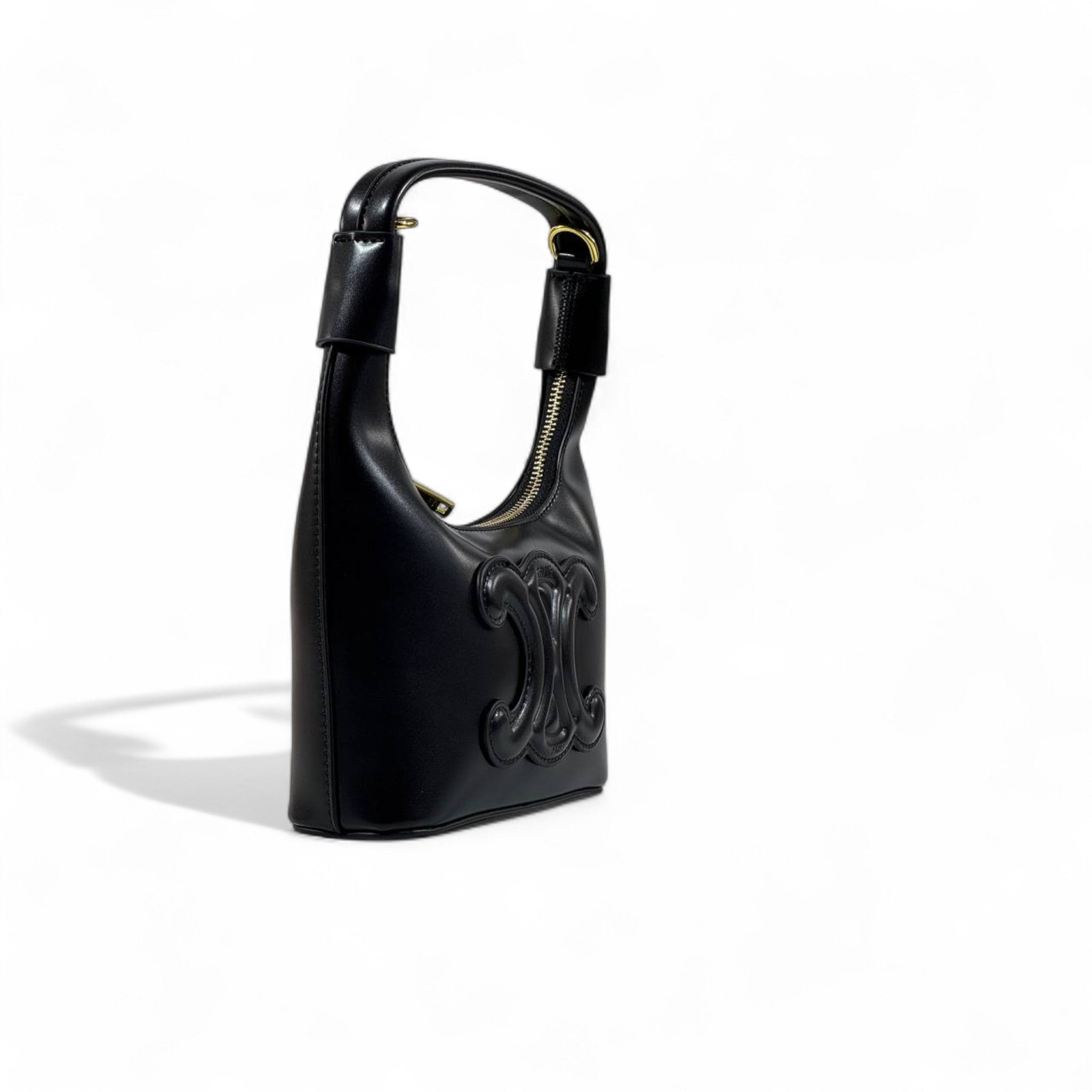 🖤✨ Celine Ava Triomphe Black Leather Shoulder Bag with Embossed Logo 👑💎