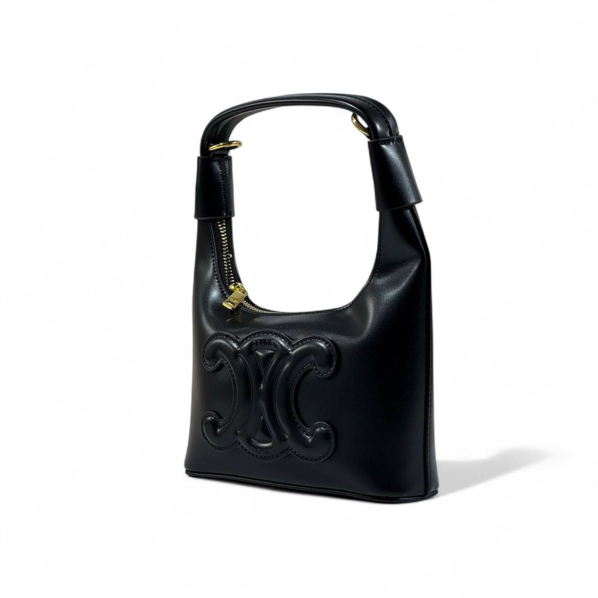 🖤✨ Celine Ava Triomphe Black Leather Shoulder Bag with Embossed Logo 👑💎