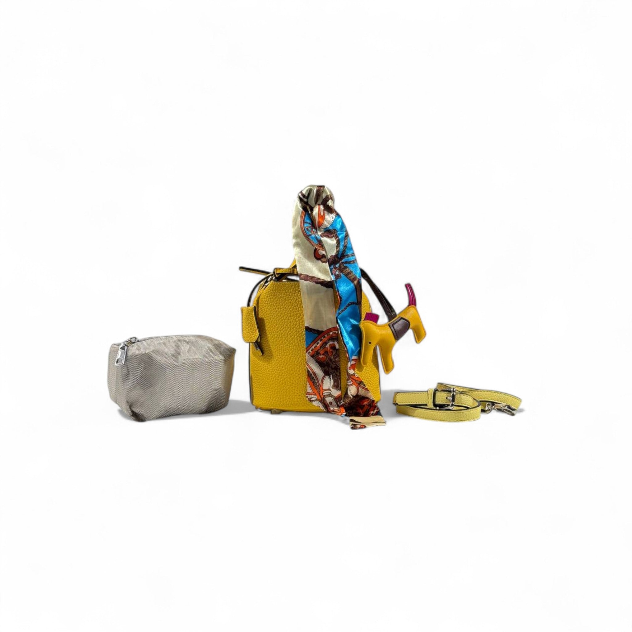 💛🐴 Hermès Style Yellow Mini Handbag with Scarf, Horse Charm & Strap ✨🌸