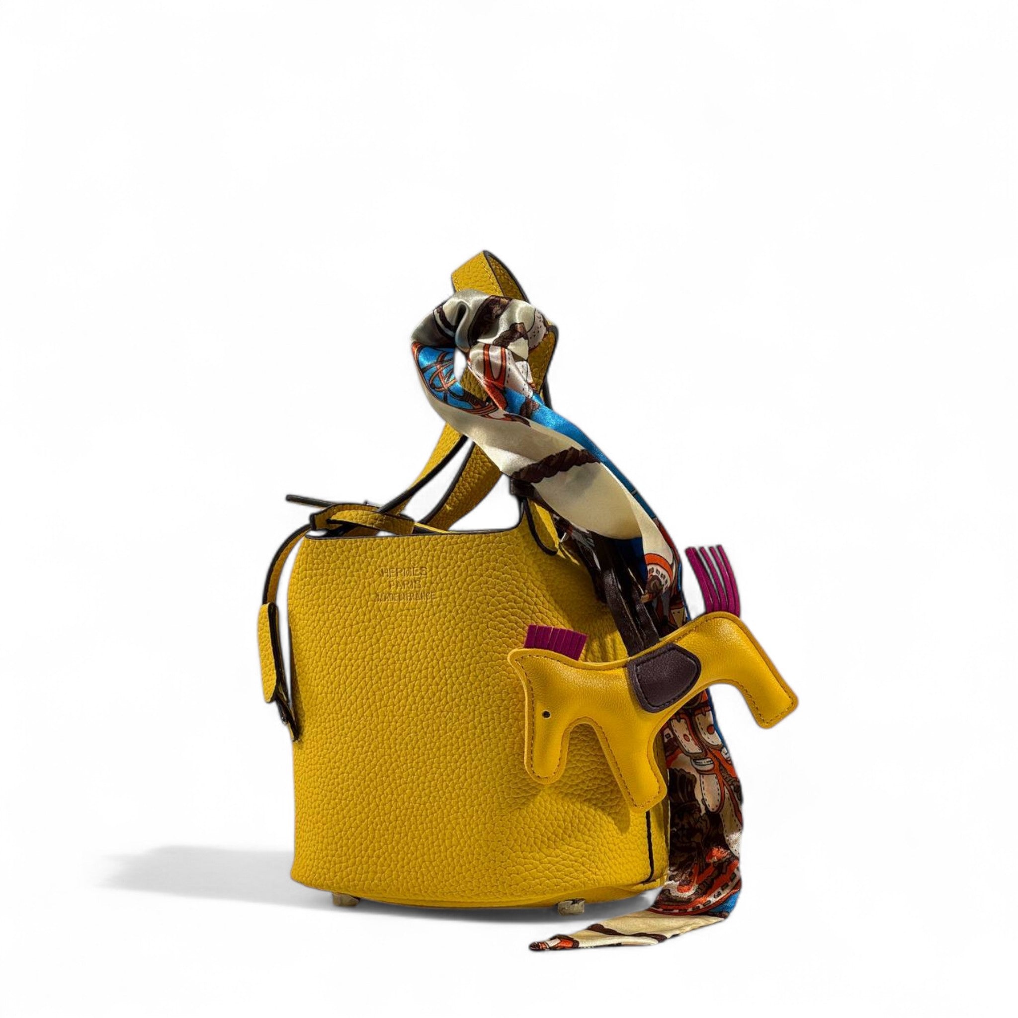💛🐴 Hermès Style Yellow Mini Handbag with Scarf, Horse Charm & Strap ✨🌸