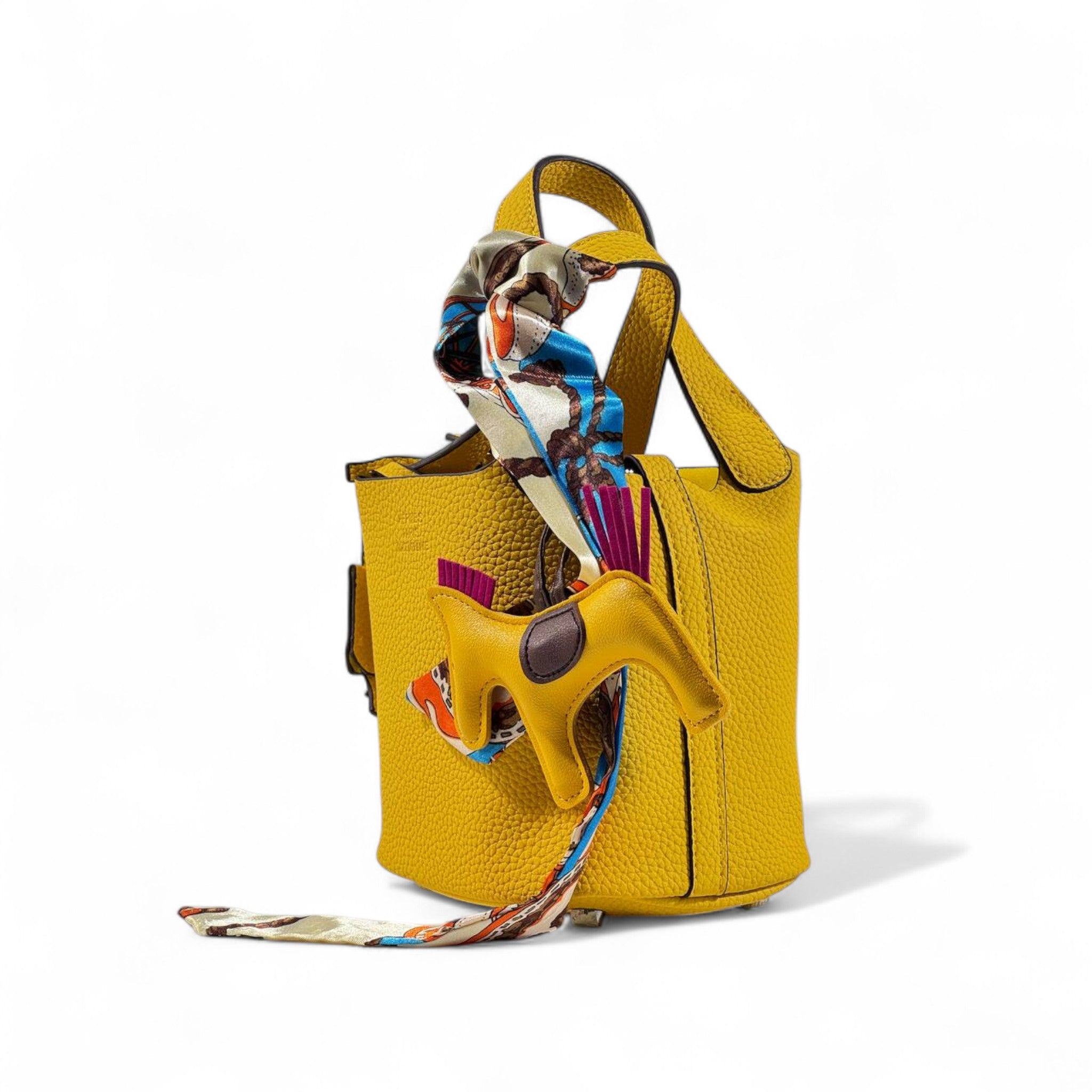 💛🐴 Hermès Style Yellow Mini Handbag with Scarf, Horse Charm & Strap ✨🌸