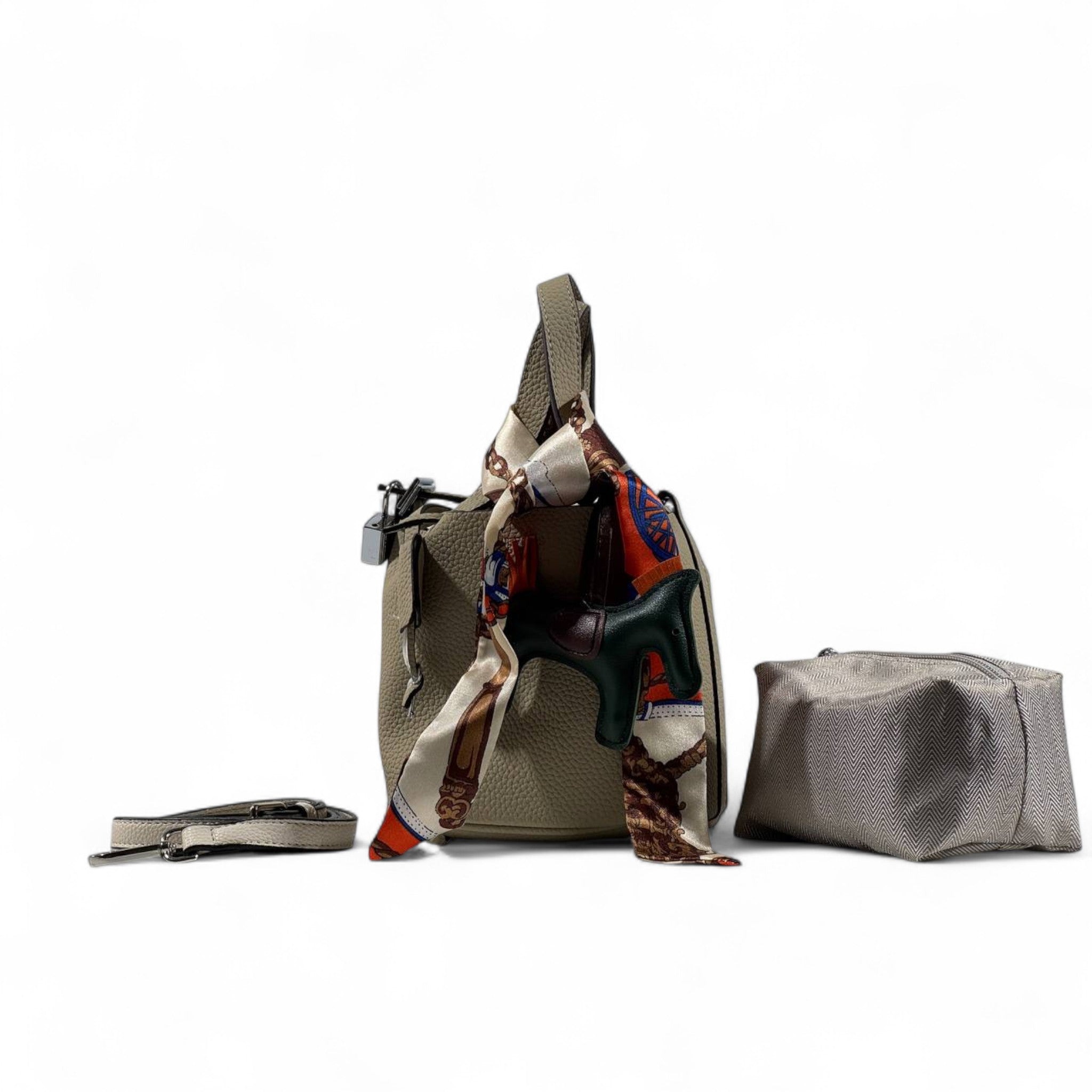 Hermès Picotin-Inspired Taupe Grey Tote with Twilly & Rodeo Charm – Luxury Edition
