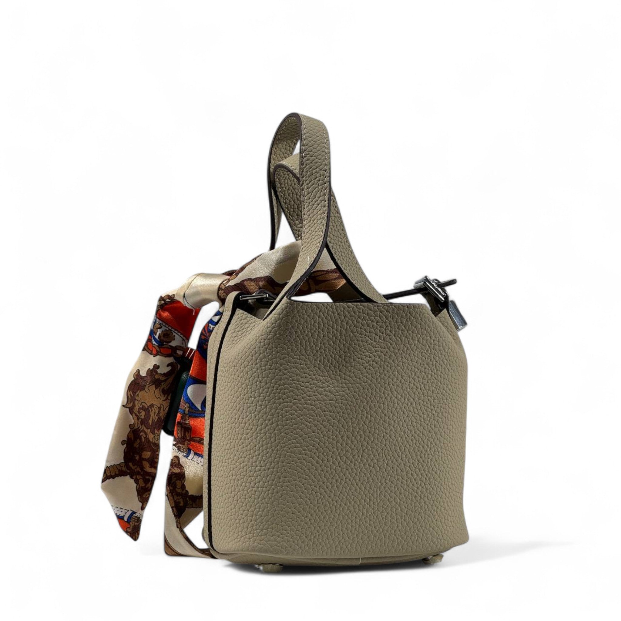 Hermès Picotin-Inspired Taupe Grey Tote with Twilly & Rodeo Charm – Luxury Edition