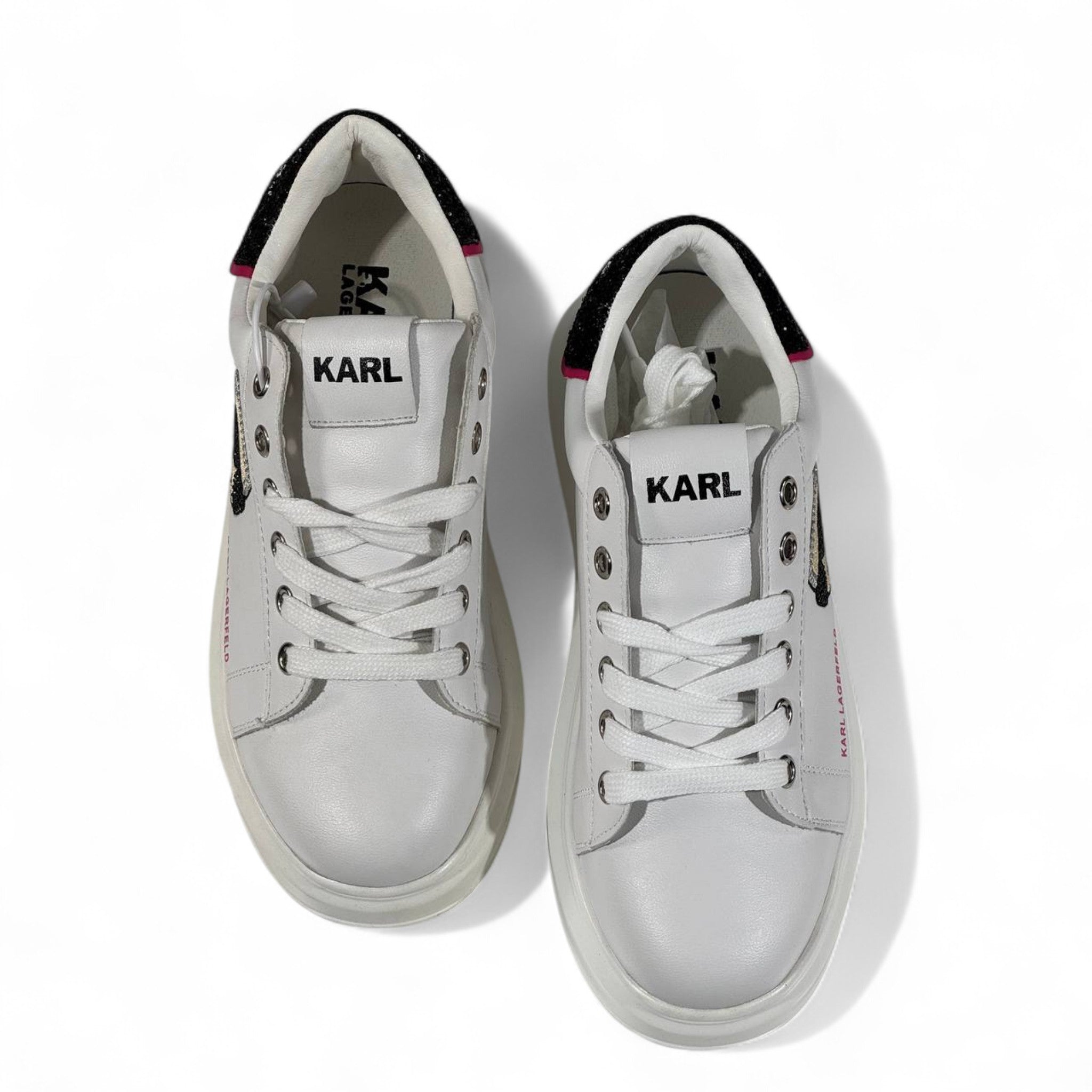 ✨ Karl Lagerfeld Glitter Icon Sneakers – White & Silver Spark Edition ✨