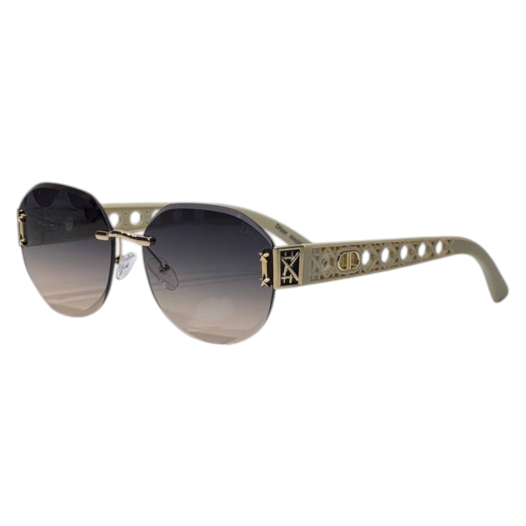 Dior Luxury Rimless Gradient Sunglasses – Elegant Gold & Ivory UV400 ✨🤍