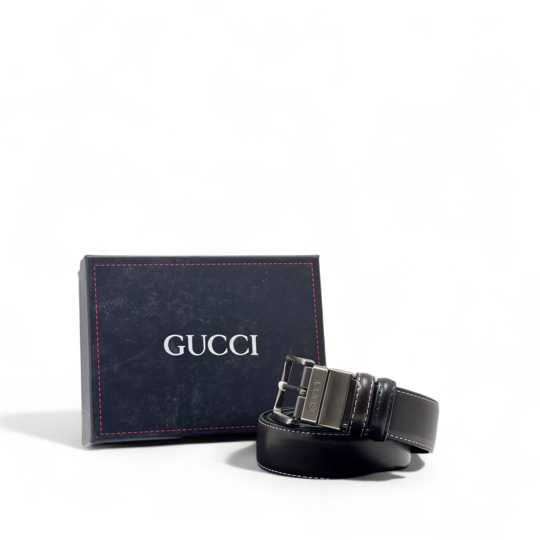 Gucci Men’s Black Leather Belt with Silver Buckle – Luxury Designer Accessory