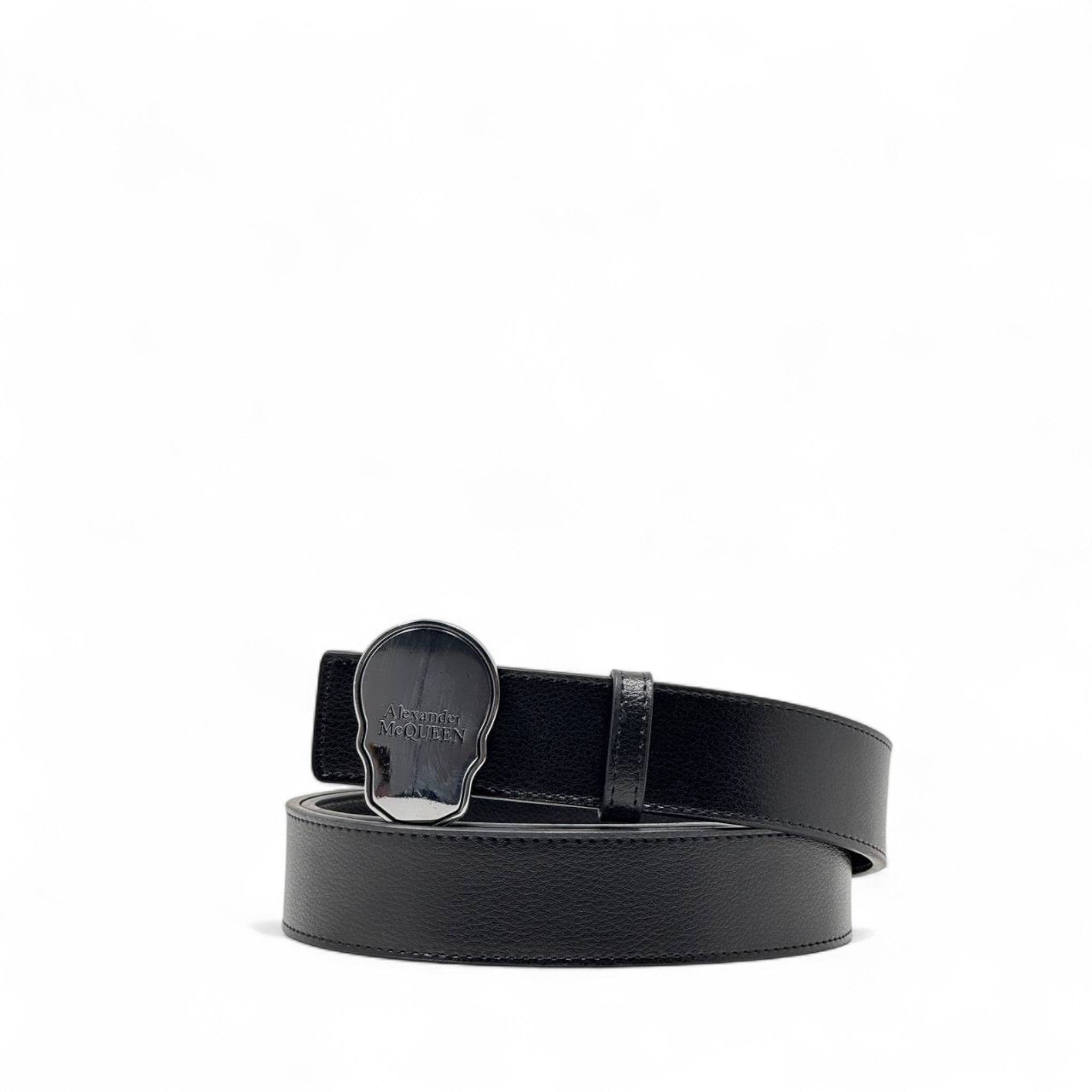 🖤 Alexander McQueen Skull Buckle Belt – 120cm | Black Leather Statement Piece 💀✨
