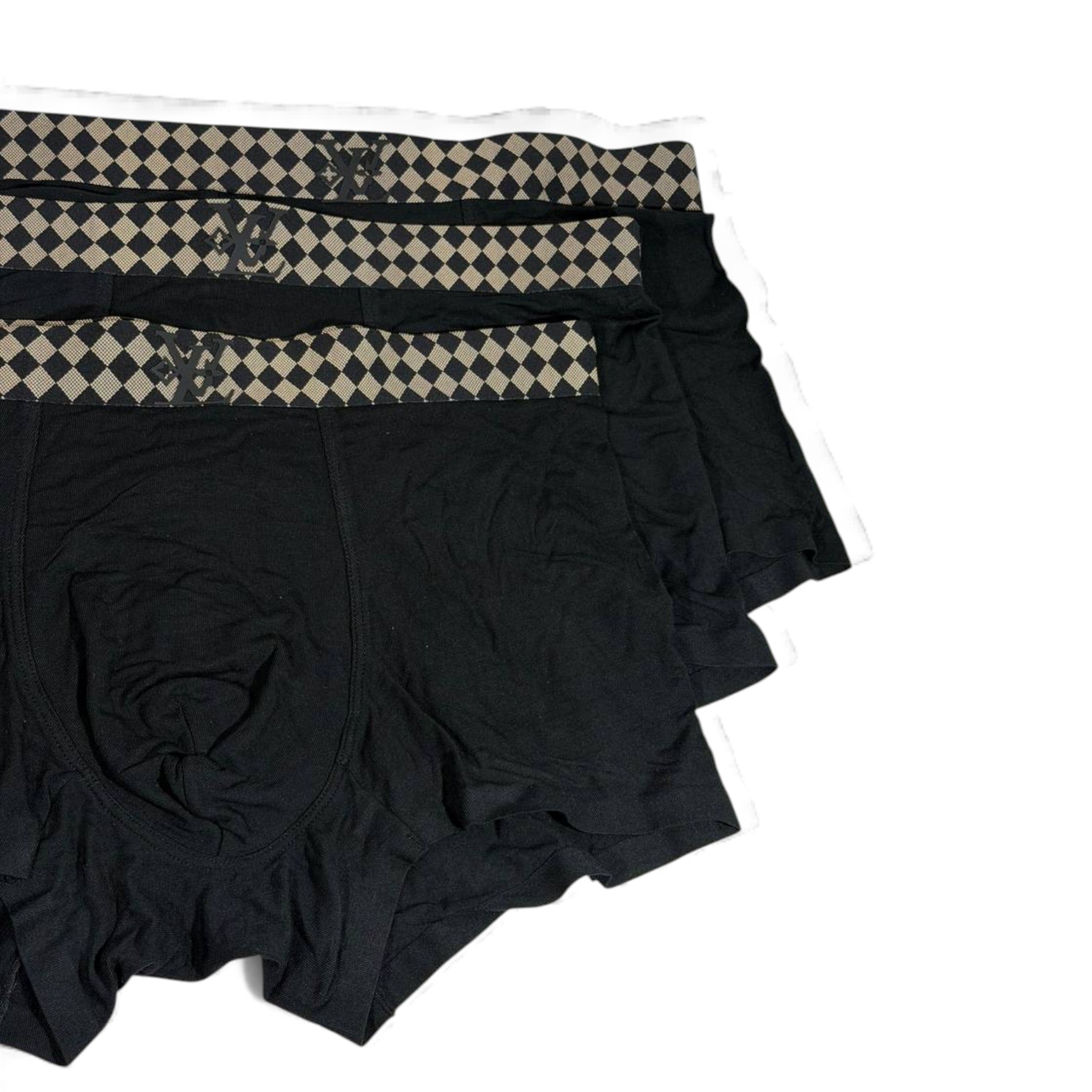 Louis Vuitton Men’s Black Diamond Waistband Boxer Set – 3 Pieces | Premium Soft Stretch 🩳🖤
