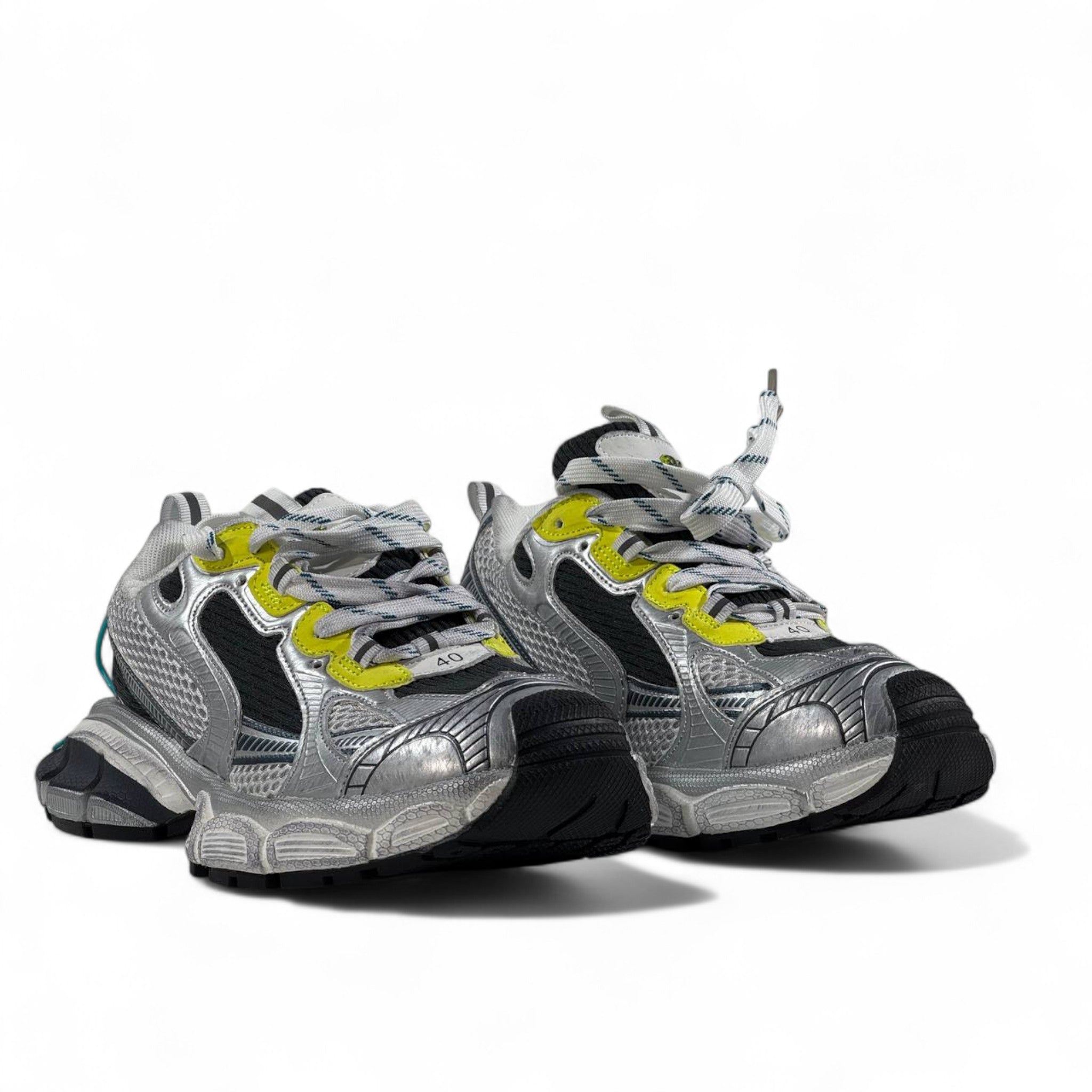 Balenciaga 3XL Sneakers – Silver & Neon Power Run ⚡👟