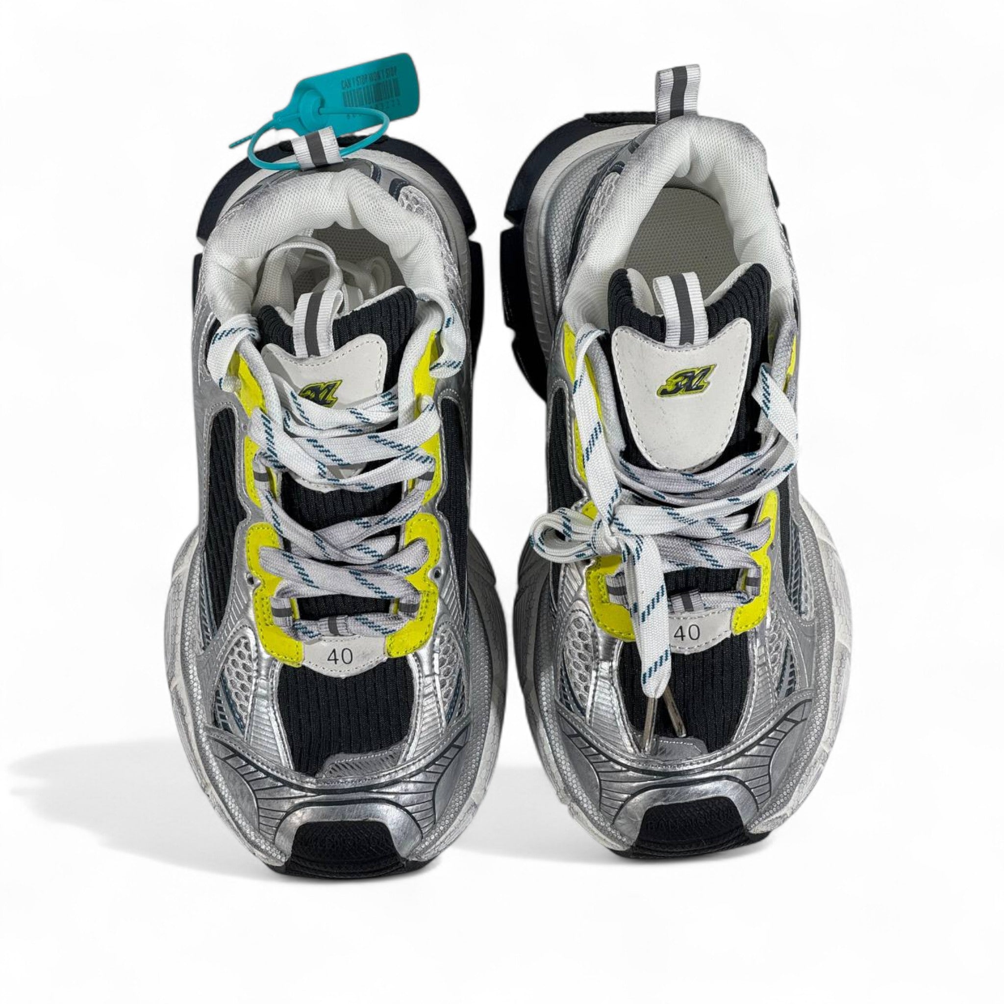 Balenciaga 3XL Sneakers – Silver & Neon Power Run ⚡👟