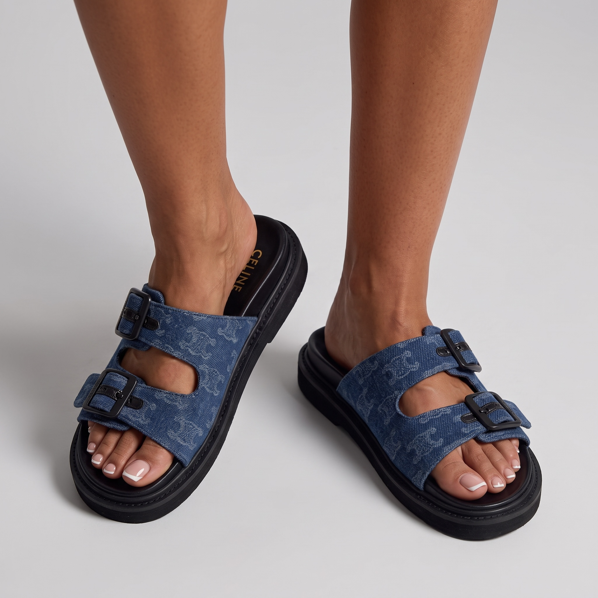 Celine Triomphe Blue Denim Slippers – Monogram Chic