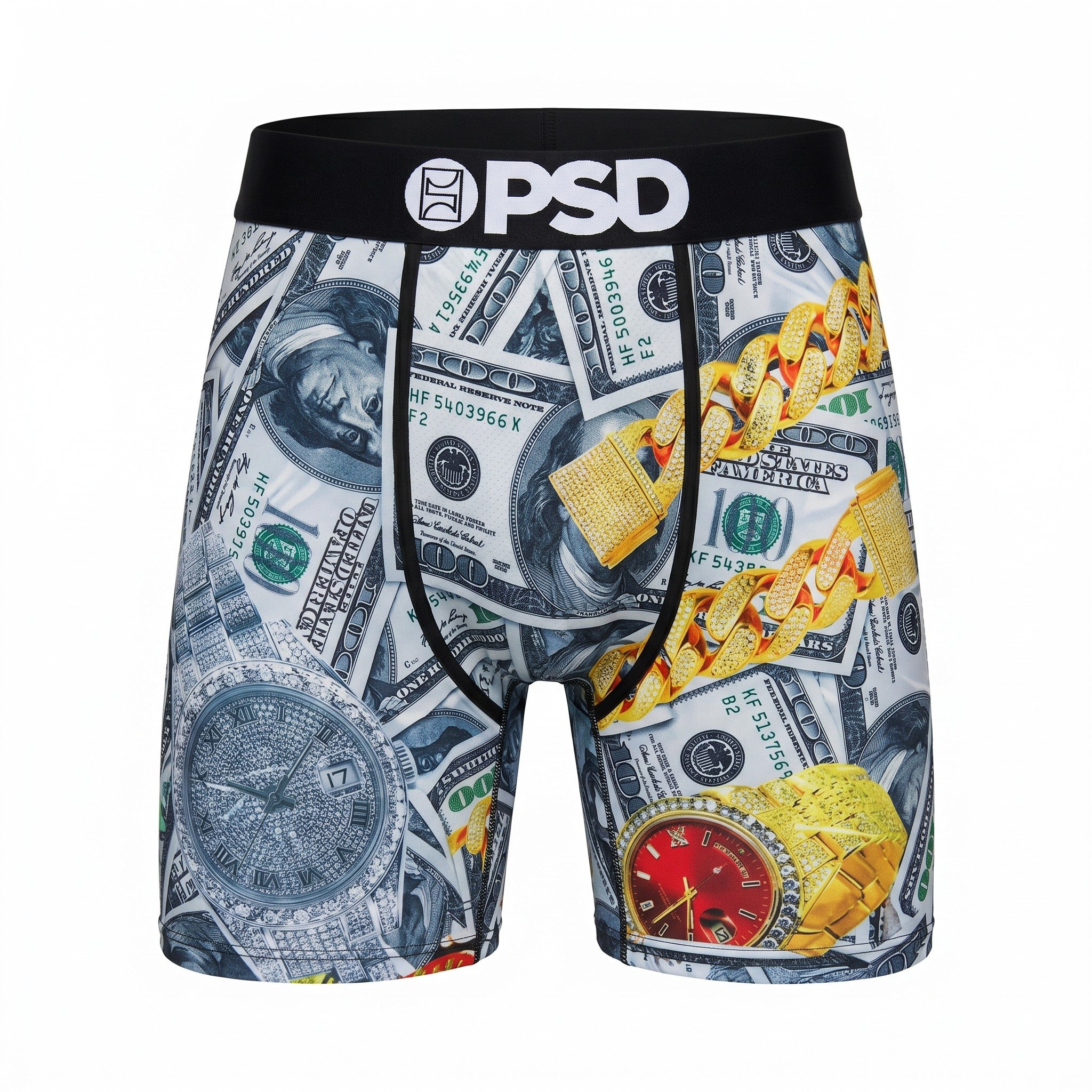 💵⌚ PSD Luxury Money & Iced Chain Compression Boxer Briefs | Performance Athletic Underwear 💎