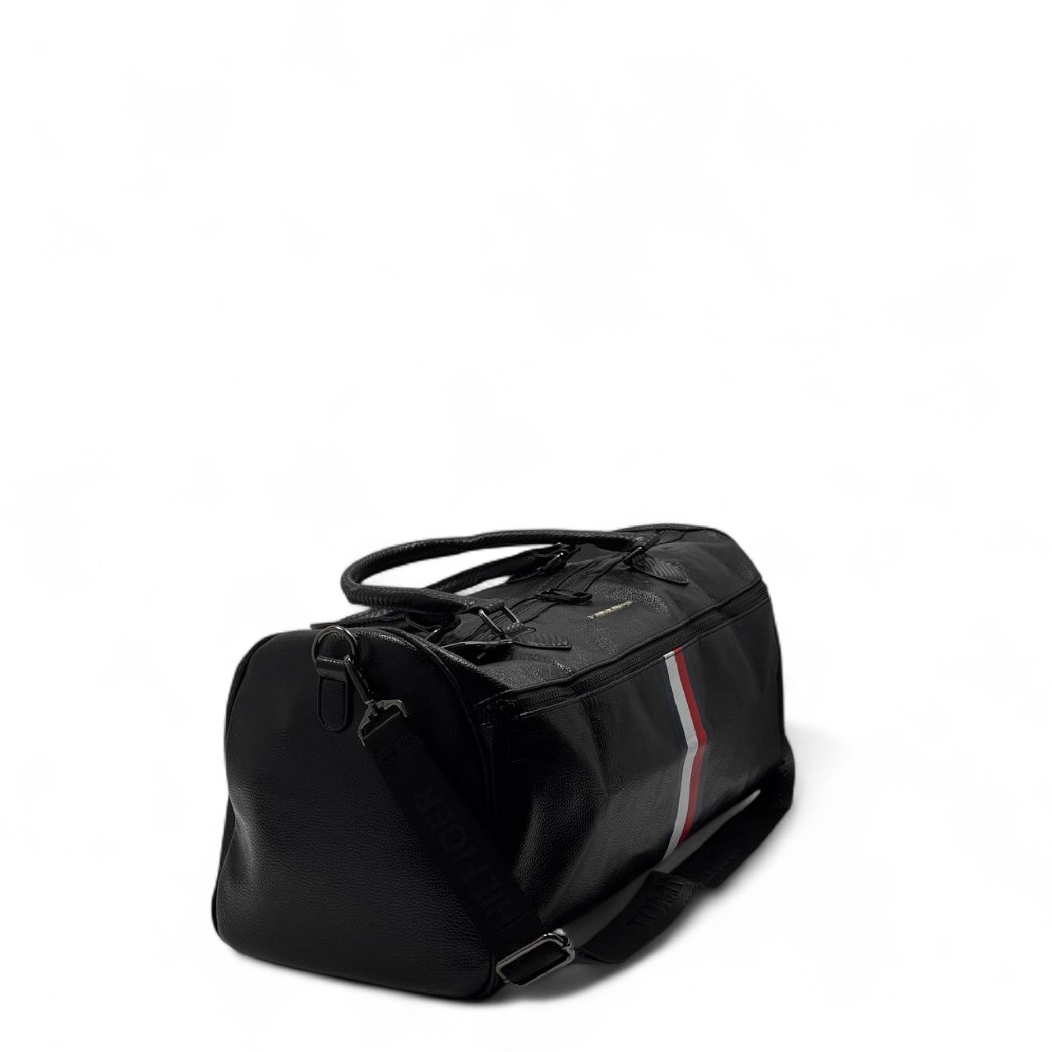Tommy Hilfiger Black Duffel Bag 🧳 – Signature Striped Travel & Gym Bag