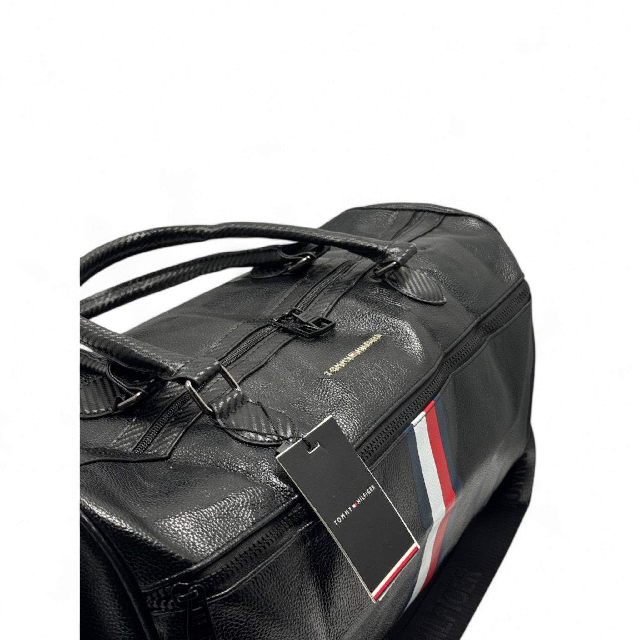 Tommy Hilfiger Black Duffel Bag 🧳 – Signature Striped Travel & Gym Bag