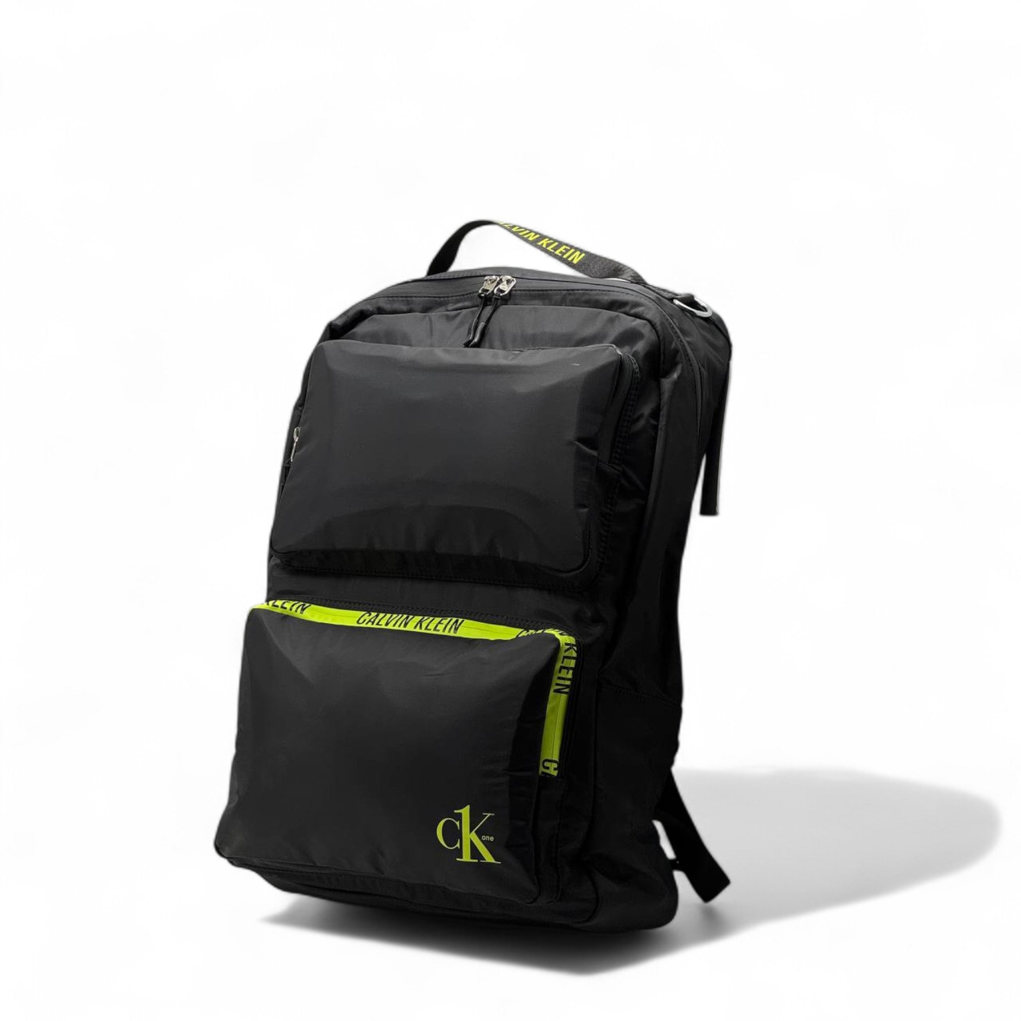 Calvin Klein CK One Backpack 🎒 – Black with Neon Green Logo Accents