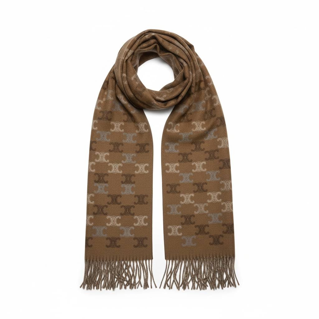 🧣 Celine Triomphe Monogram Scarf – Timeless Brown Luxury