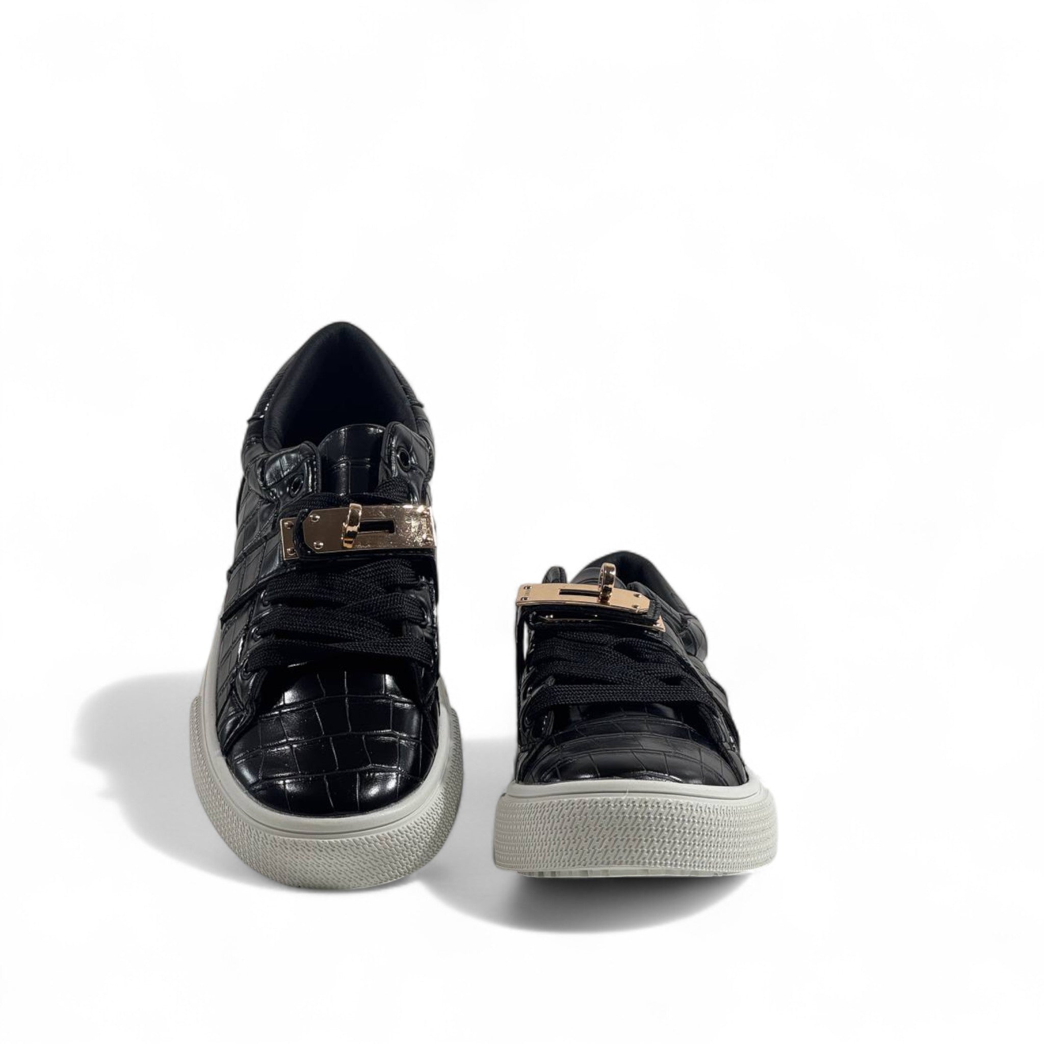 Hermès Black Croc-Embossed Luxury Sneakers with Gold Hardware ✨👟