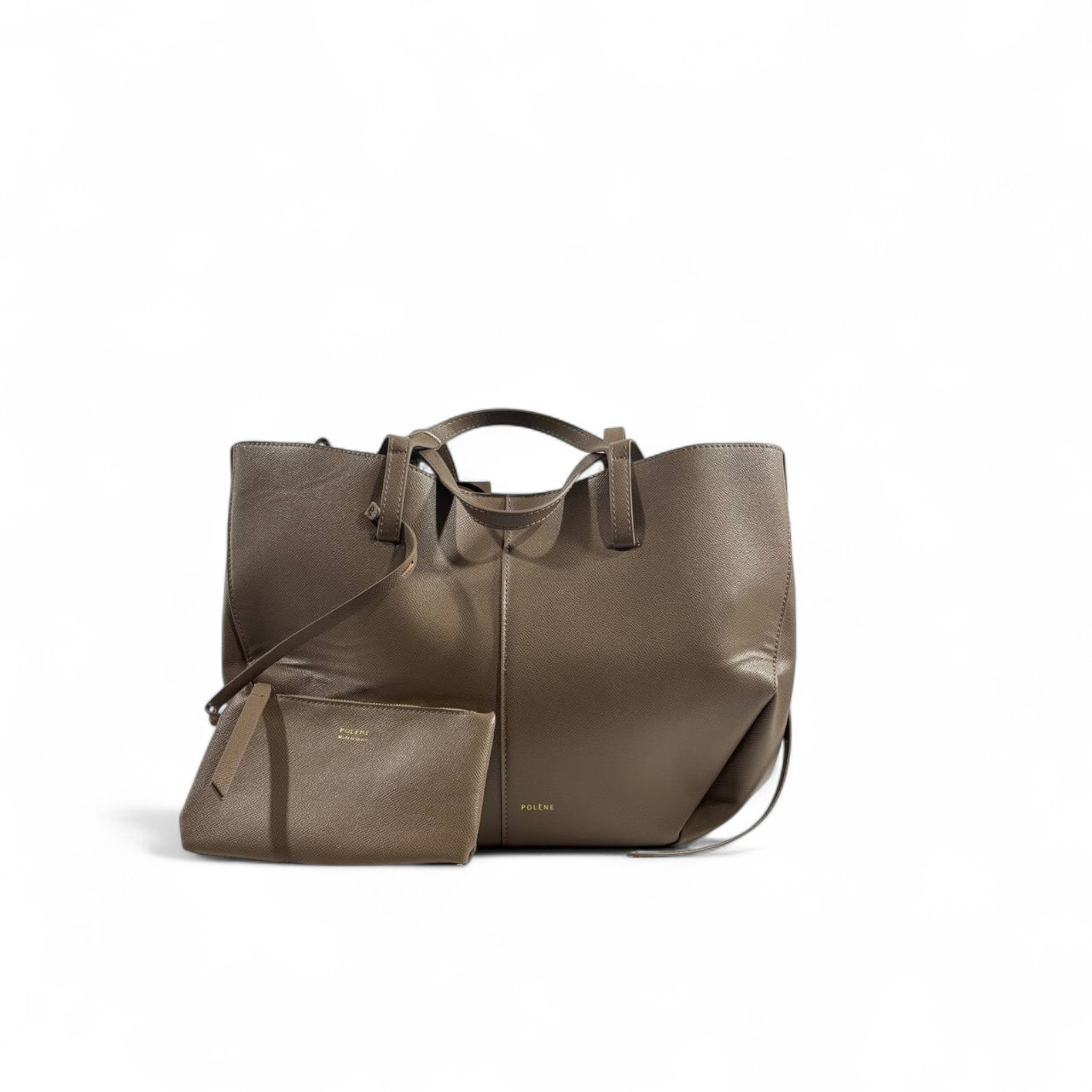 Polène Numéro Dix Tote Bag – Taupe Leather with Pouch 🤎✨