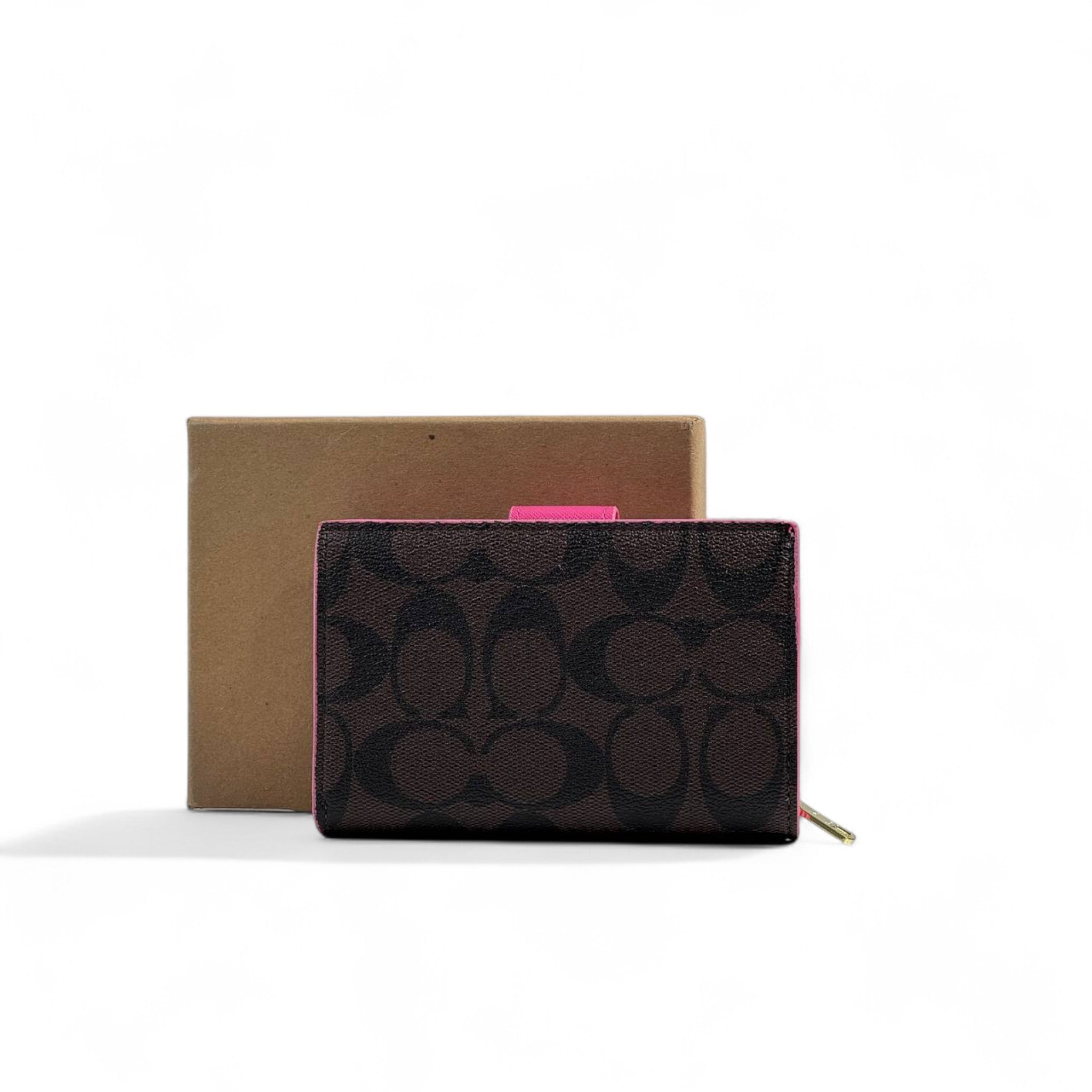 💖 Coach Signature Brown & Pink Leather Wallet – Bold, Chic & Playful ✨