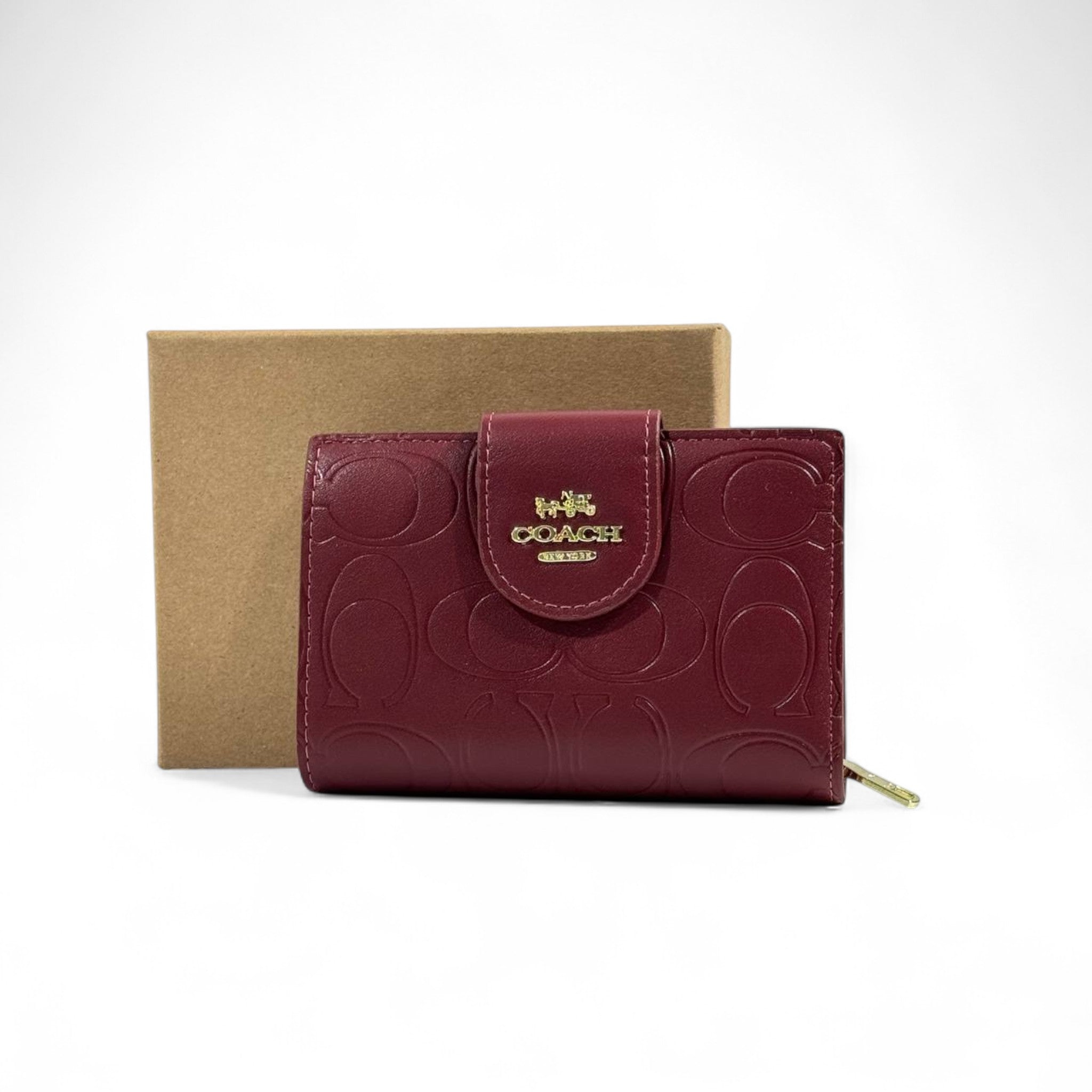 🍷 Coach Signature Burgundy Embossed Wallet – Elegant, Rich & Timeless ✨