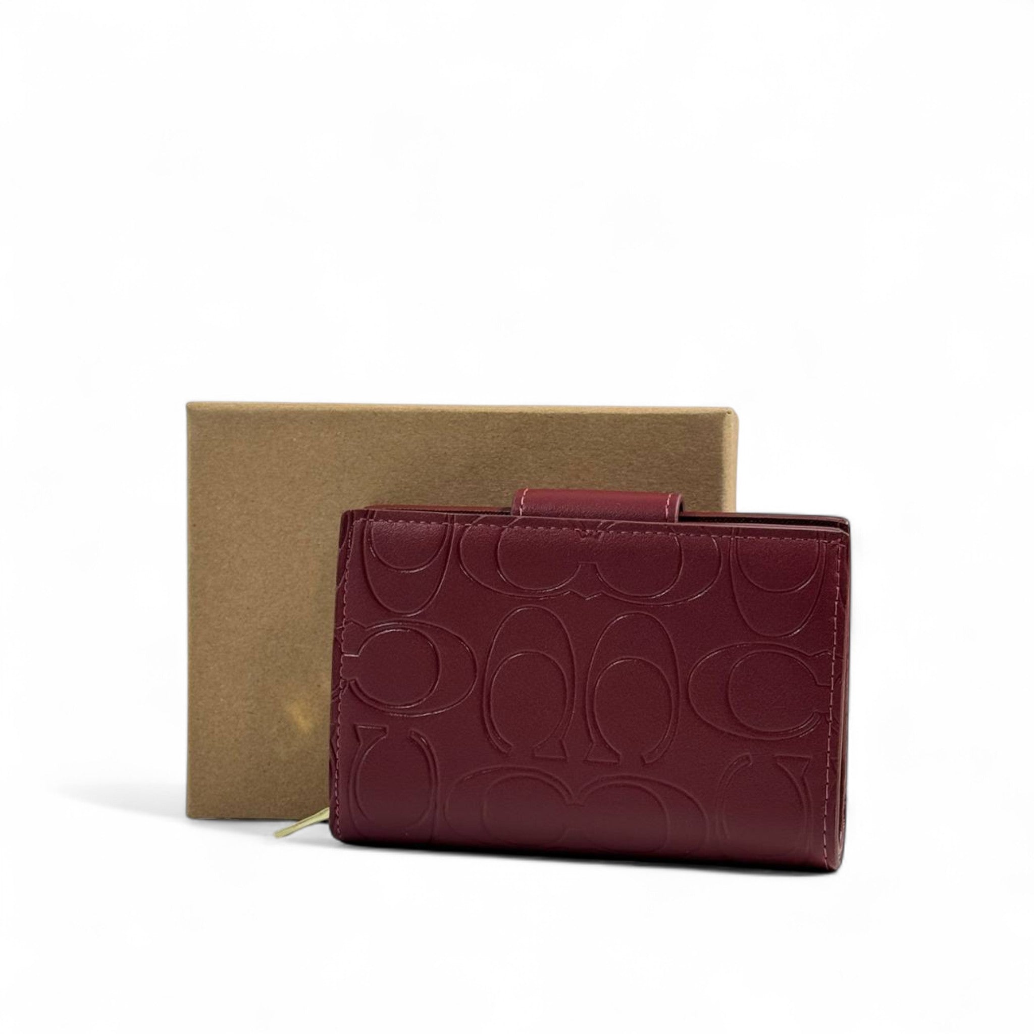 🍷 Coach Signature Burgundy Embossed Wallet – Elegant, Rich & Timeless ✨