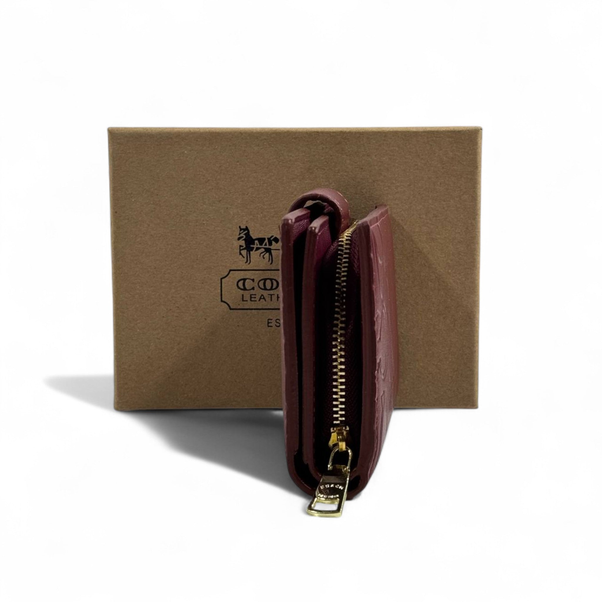 🍷 Coach Signature Burgundy Embossed Wallet – Elegant, Rich & Timeless ✨
