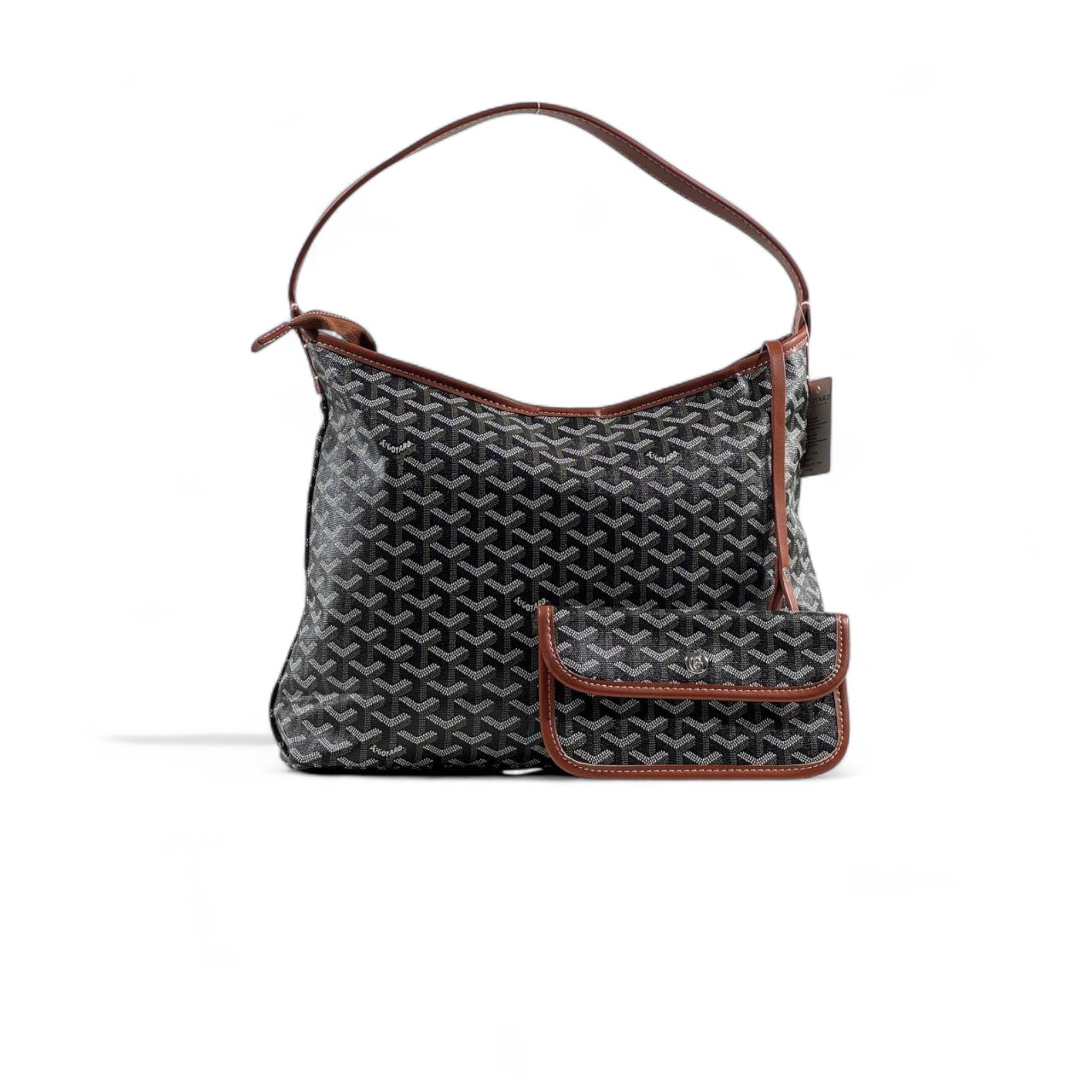 🖤🤎 Goyard Black Shoulder Bag with Brown Trim & Pouch – Elegant Contrast, Timeless Luxury ✨
