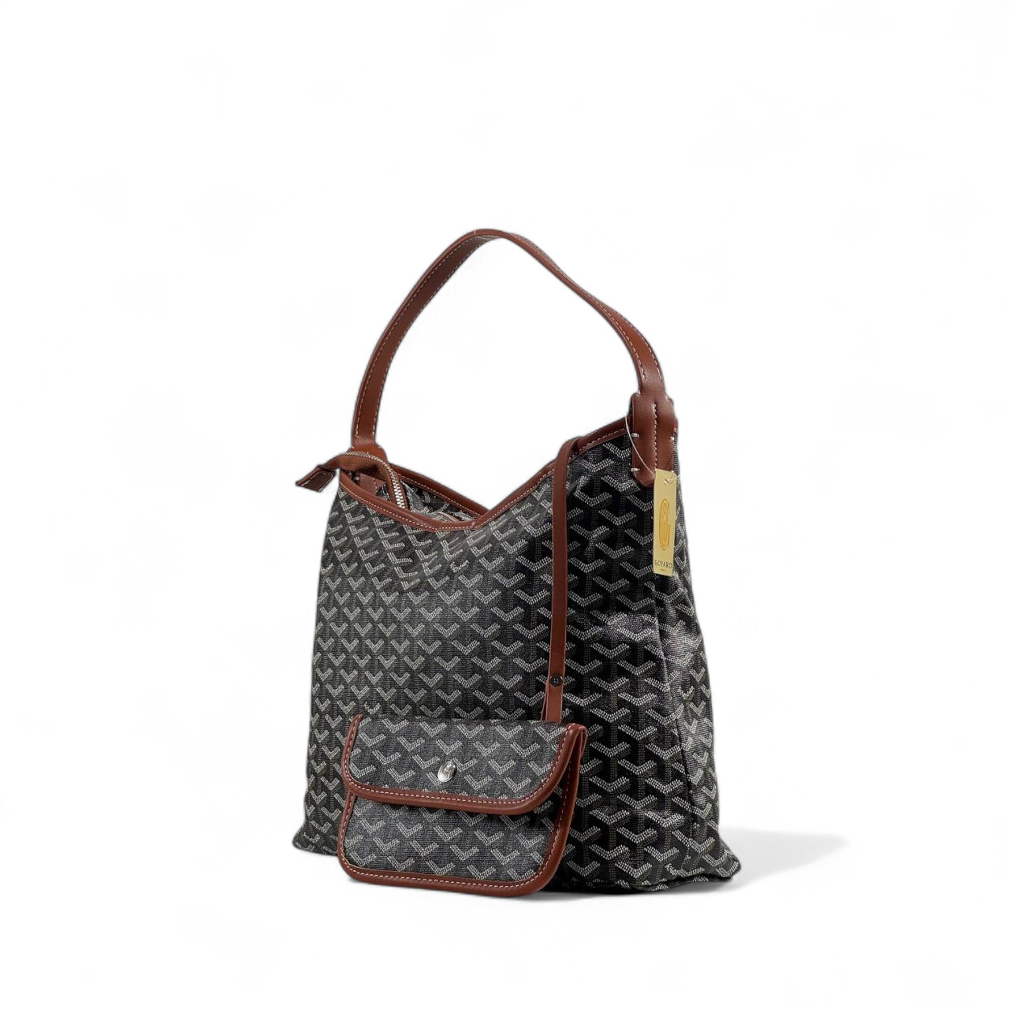 🖤🤎 Goyard Black Shoulder Bag with Brown Trim & Pouch – Elegant Contrast, Timeless Luxury ✨