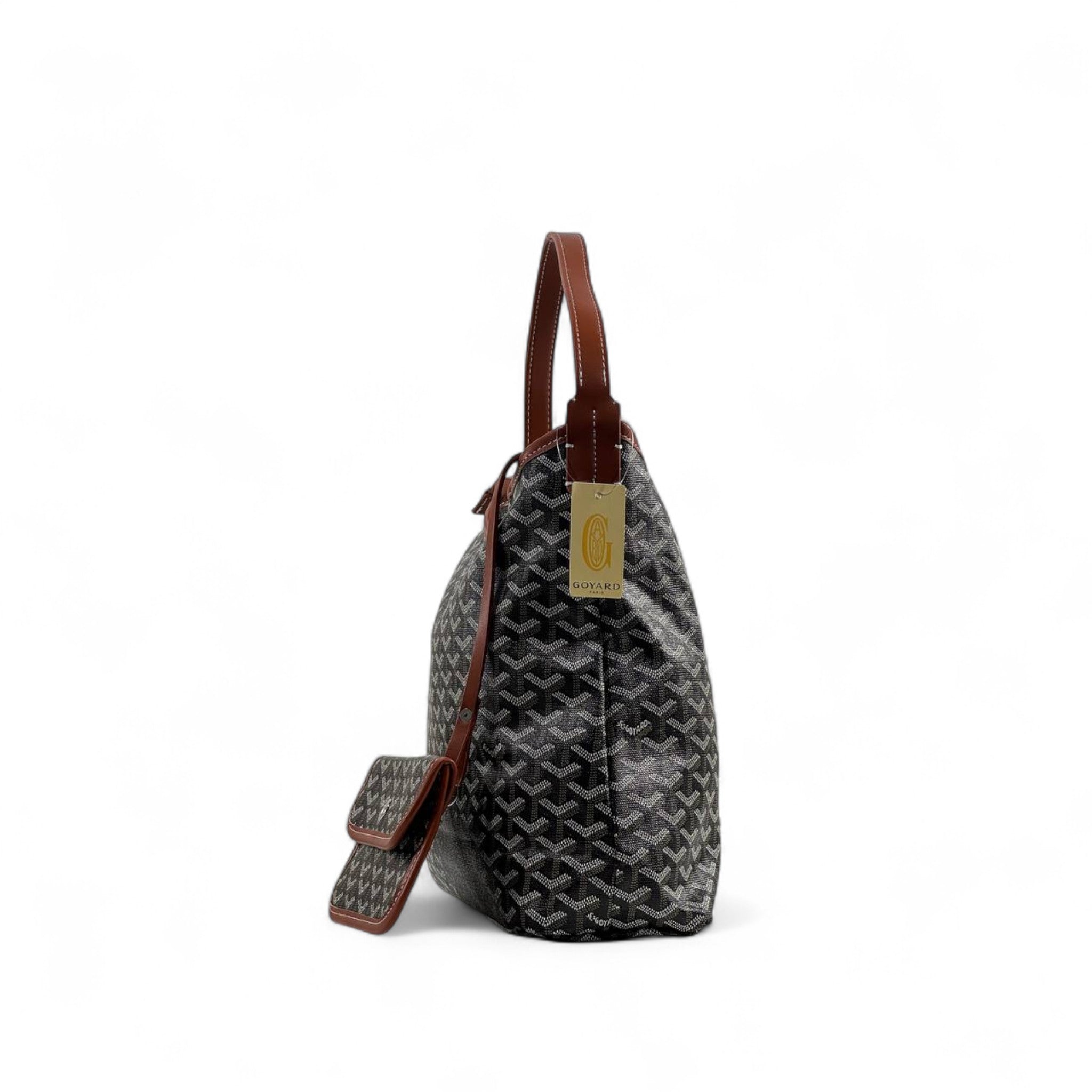 🖤🤎 Goyard Black Shoulder Bag with Brown Trim & Pouch – Elegant Contrast, Timeless Luxury ✨
