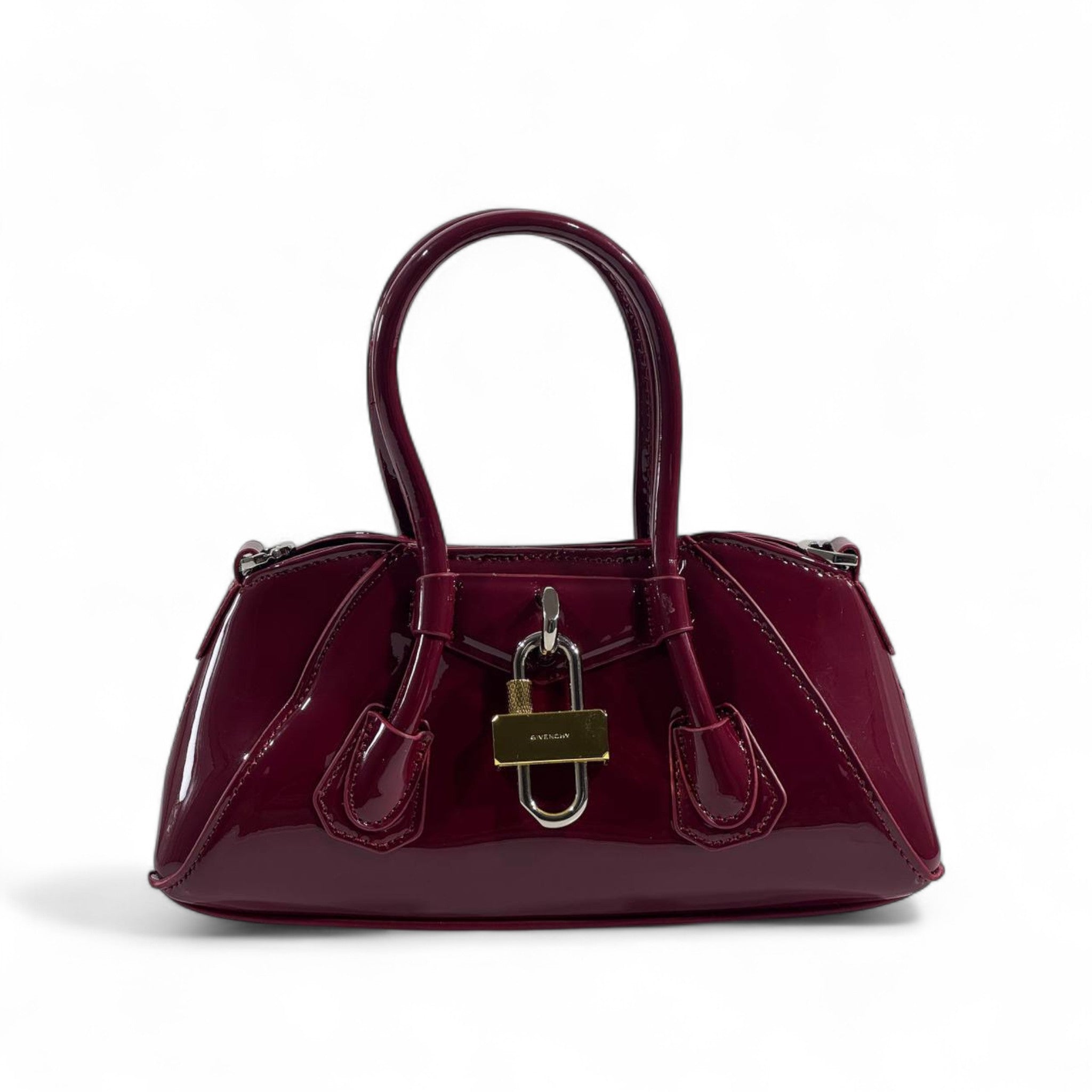 🍷 Givenchy Burgundy Patent Leather Handbag – Bold, Elegant & Iconic ✨