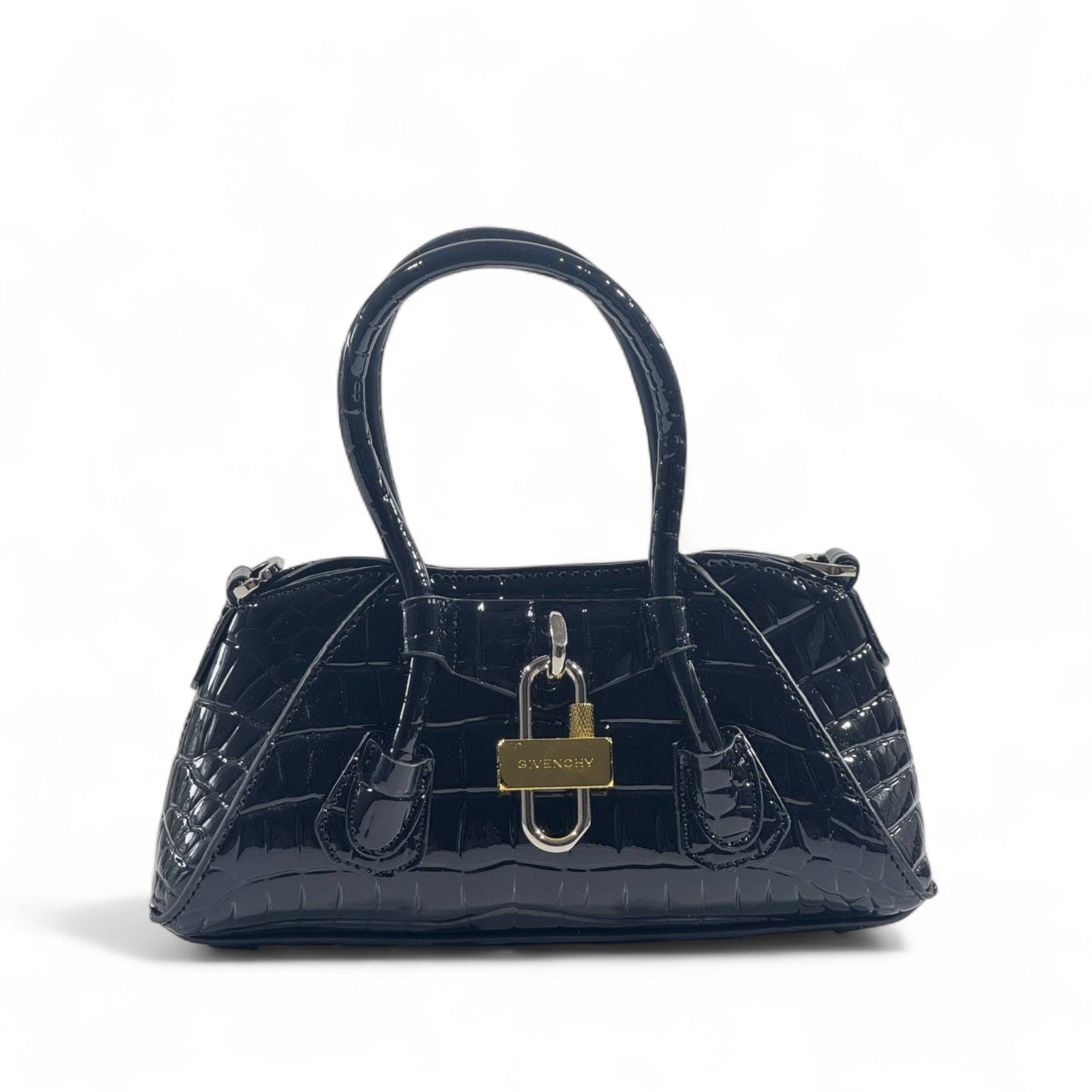 🖤🐊 Givenchy Croc-Embossed Black Patent Handbag – Fierce, Sleek & Couture ✨