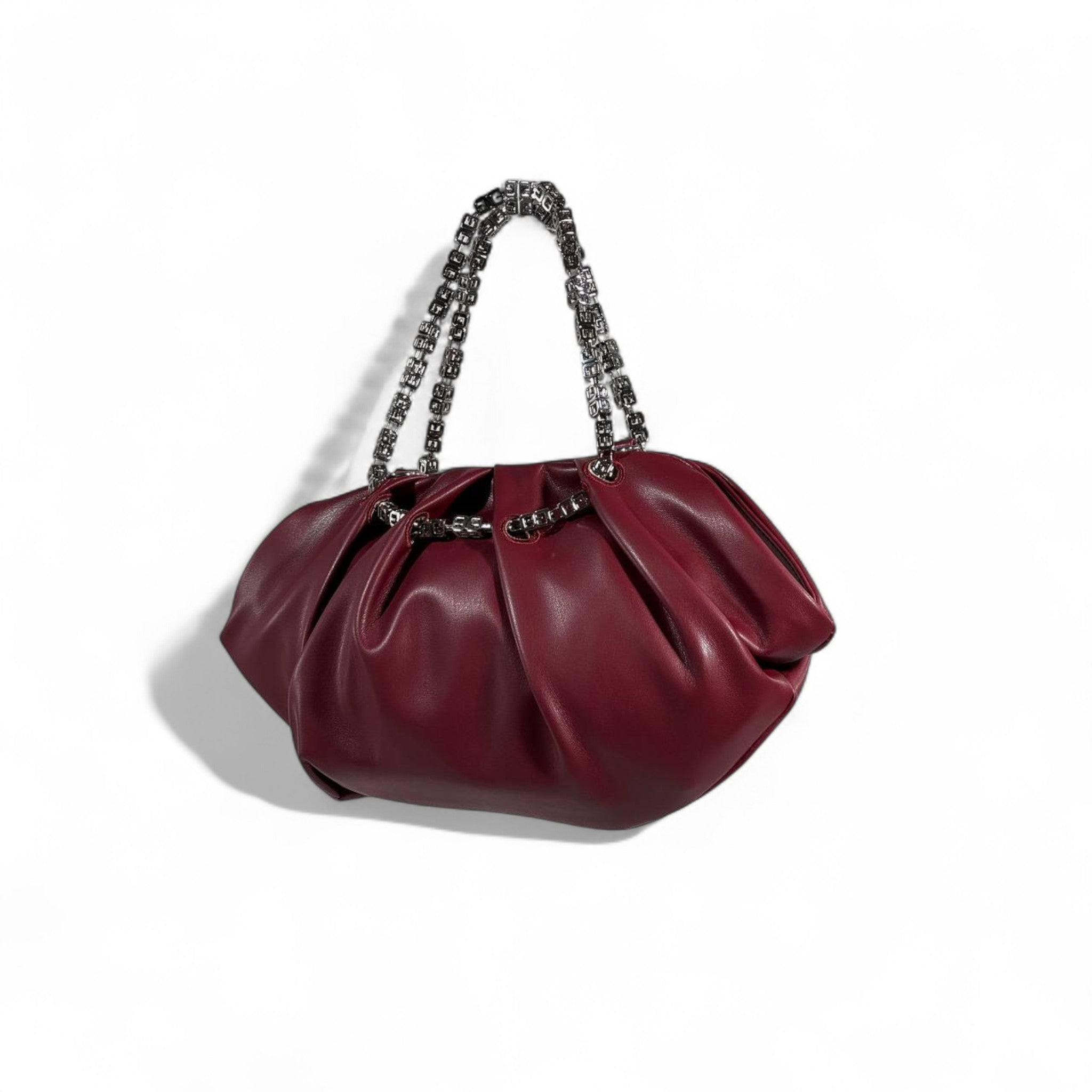🍷 Givenchy Burgundy Chain-Handle Handbag – Bold, Sculptural & Couture ✨