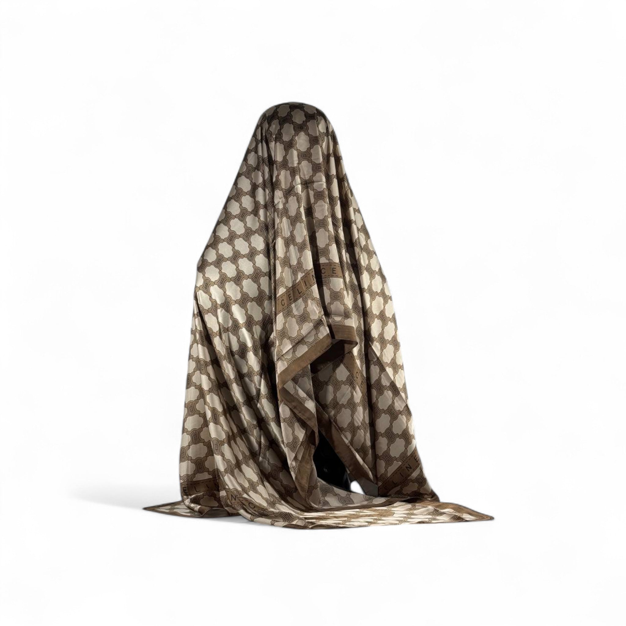 🤎 Celine Silk Scarf – Triomphe Pattern in Beige & Brown Elegance ✨
