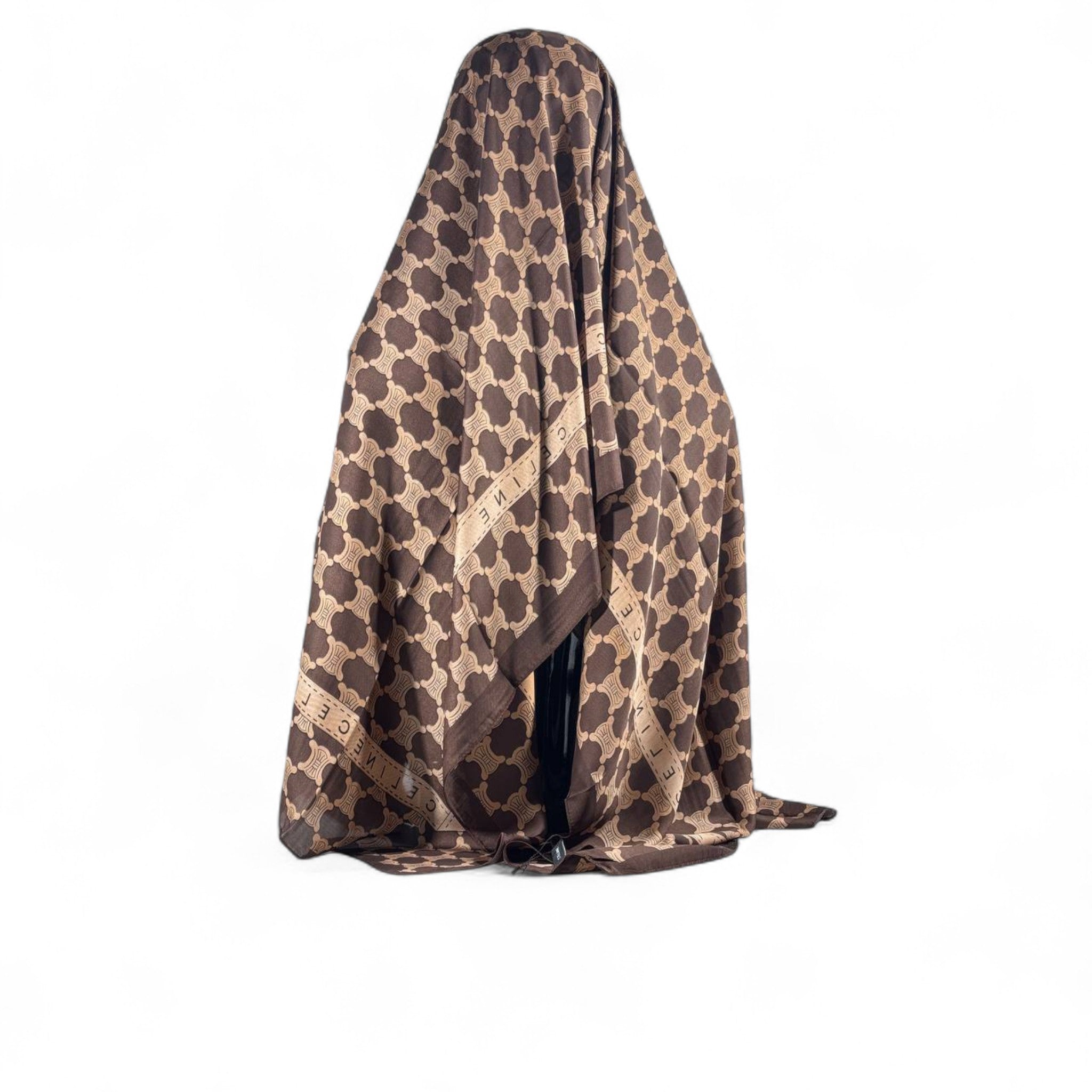 🤎 Celine Triomphe Silk Scarf – Dark Brown & Beige Timeless Elegance ✨
