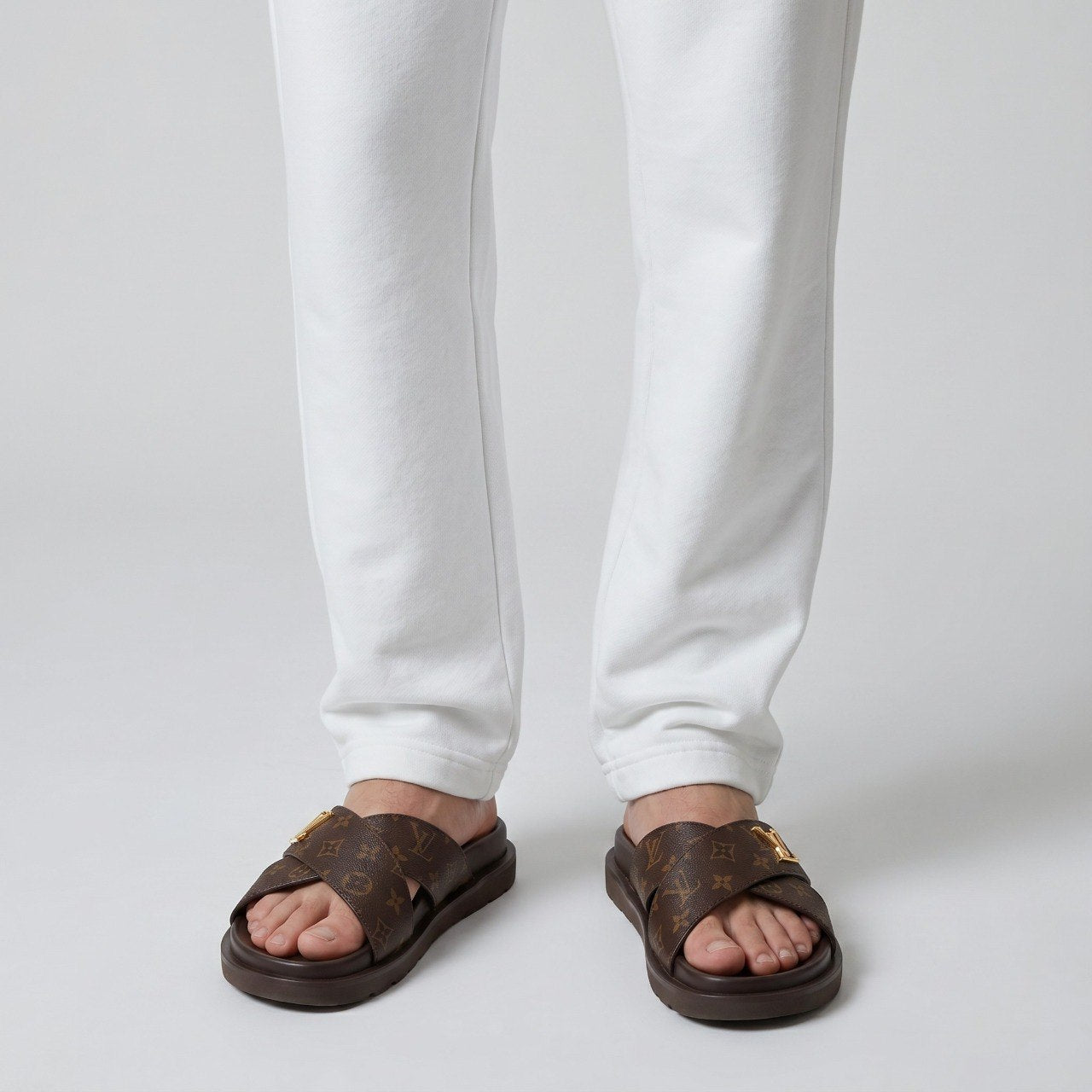 🤎✨ Louis Vuitton Monogram Cross Strap Slide Sandals | Premium Designer Comfort 👣