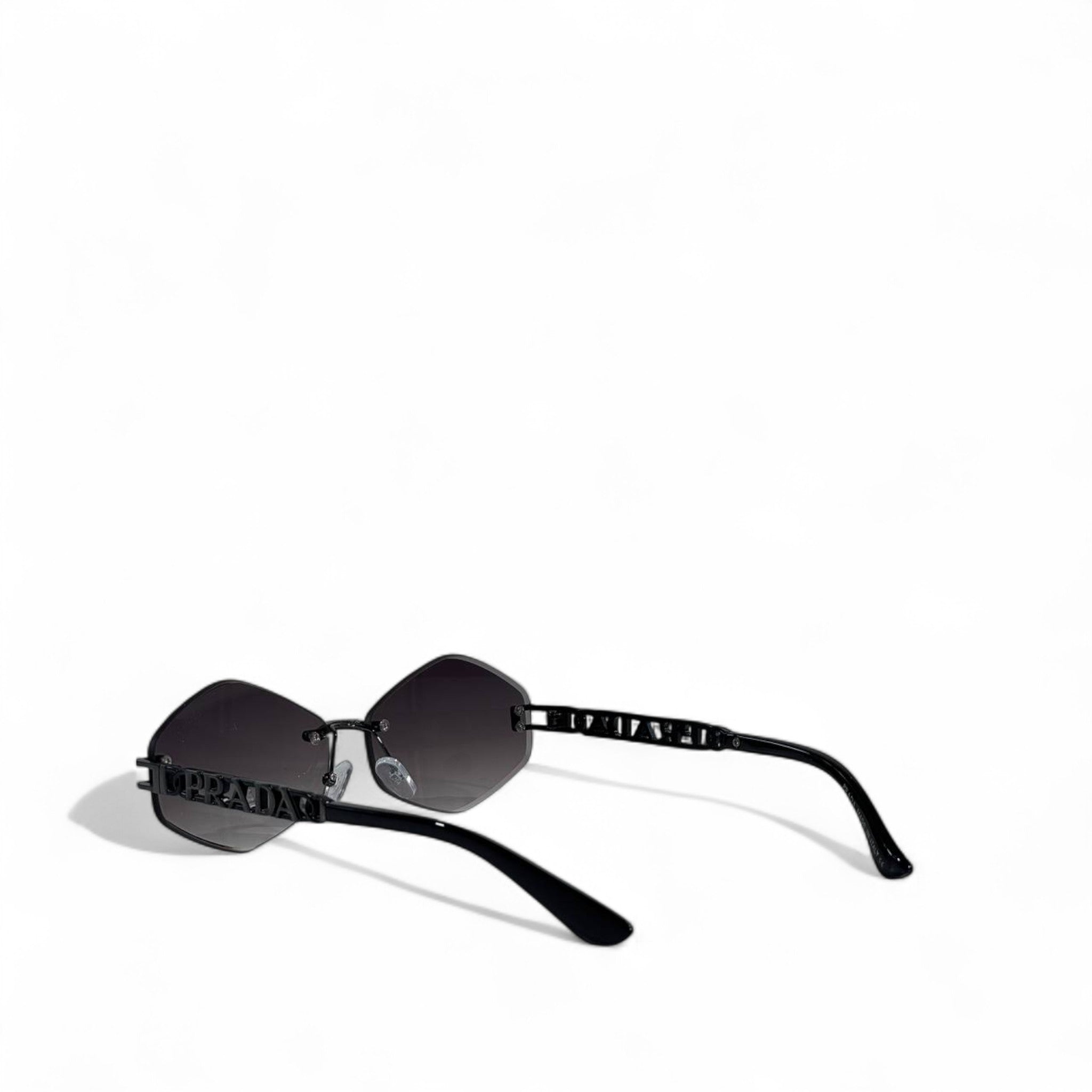 ✨ Prada Rimless Sunglasses – Black with Cut-Out PRADA Logo 🕶️👑