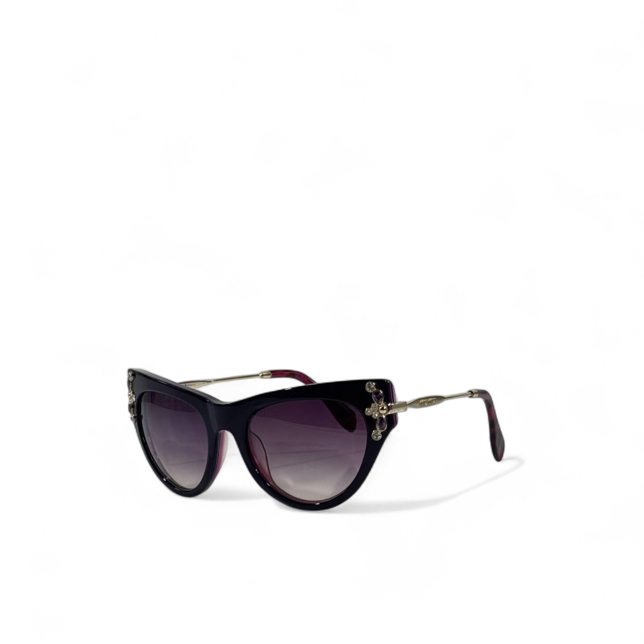 ✨ Miu Miu Cat-Eye Sunglasses – Dark Purple Frame with Gold Crystal Detailing 👑💎