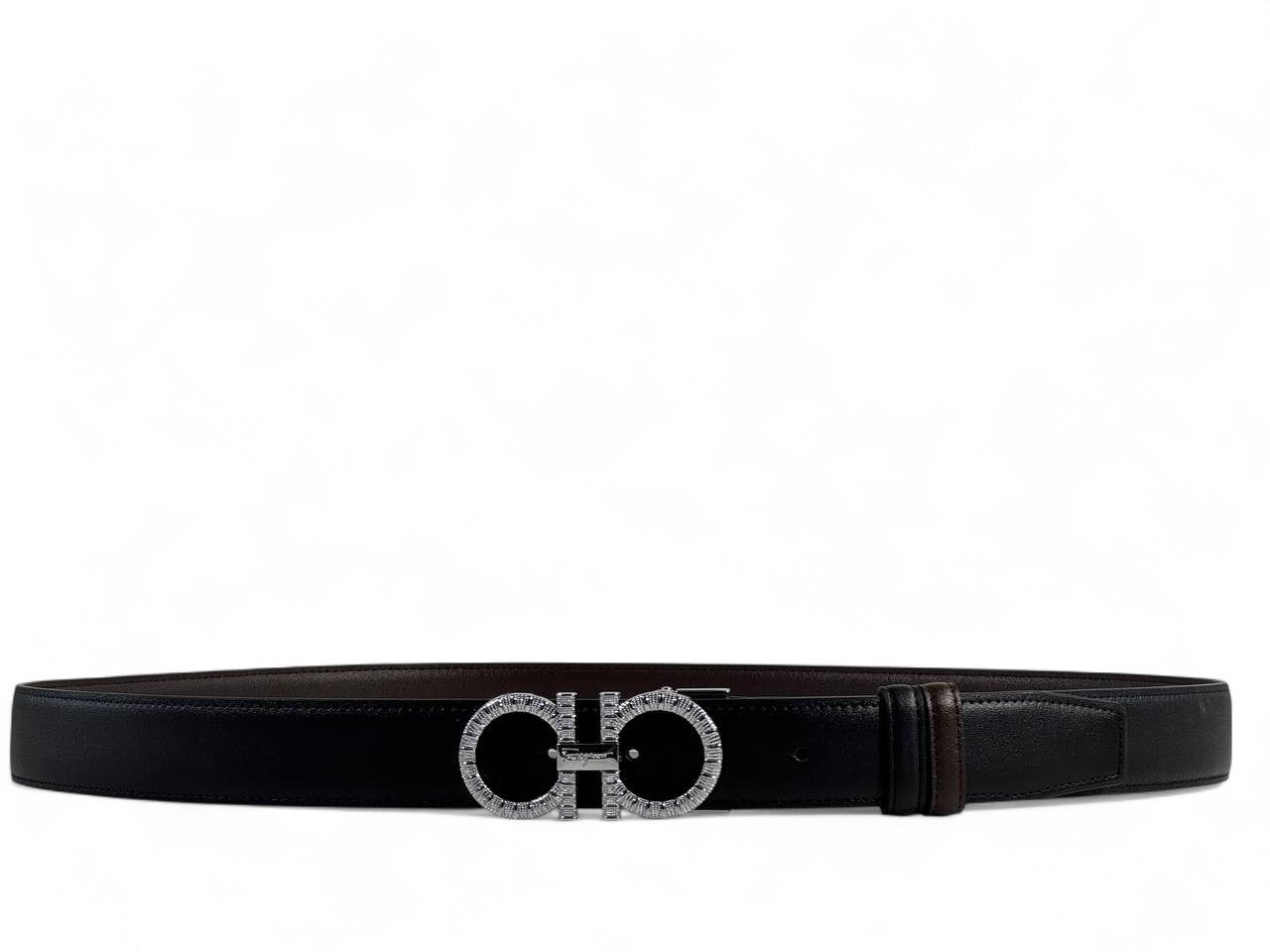 Salvatore Ferragamo Double Gancini Black Leather Belt – 130CM ✨🖤