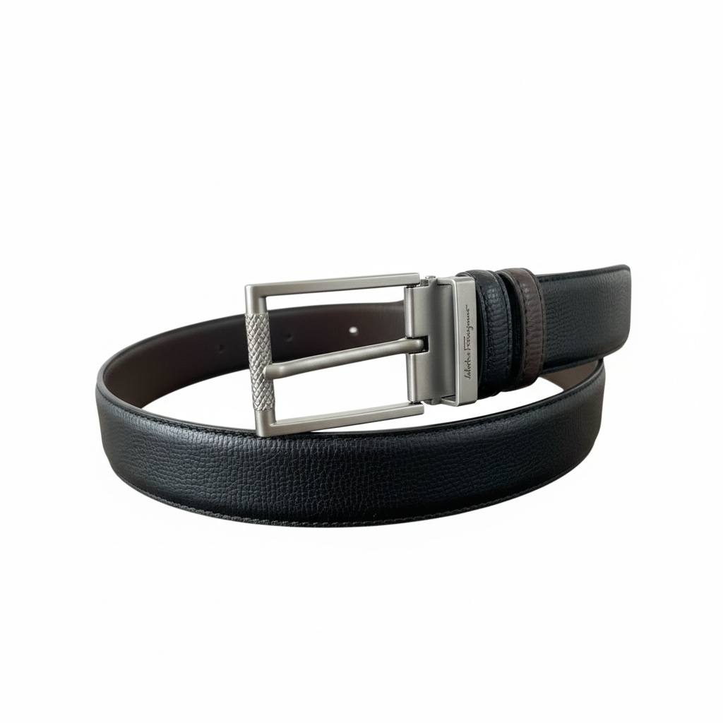 🖤✨ Ferragamo Reversible Leather Belt – Black & Brown | 120CM Elegant Classic